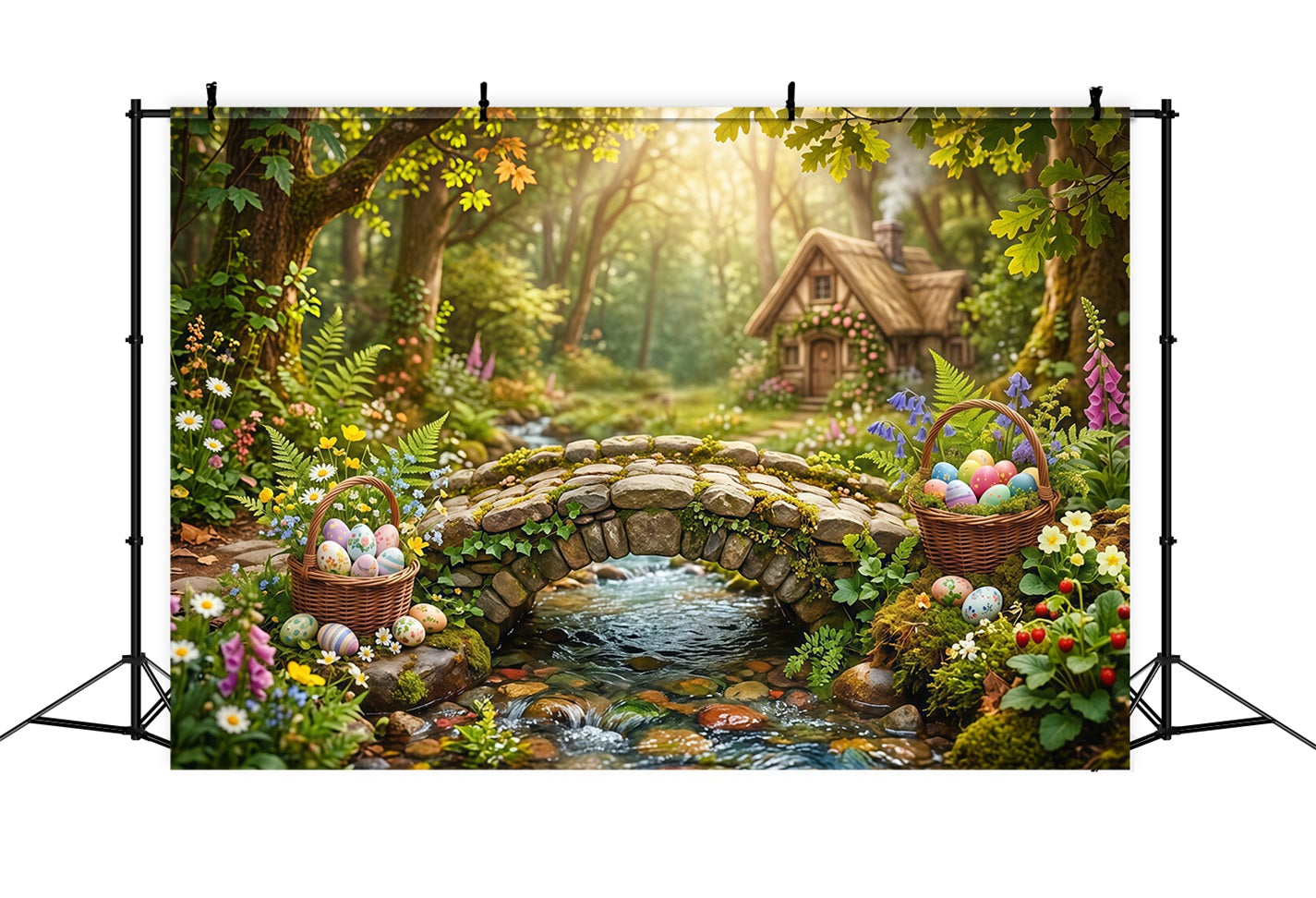 Easter Natural Backdrop Enchanted Forest Stone Bridge Easter Backdrop 10x10 CSH63-43