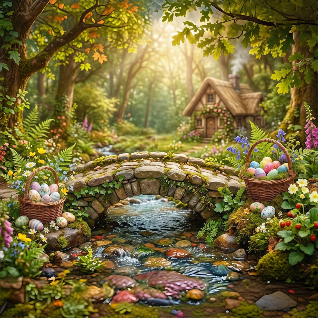Easter Natural Backdrop Enchanted Forest Stone Bridge Easter Backdrop 10x10 CSH63-43