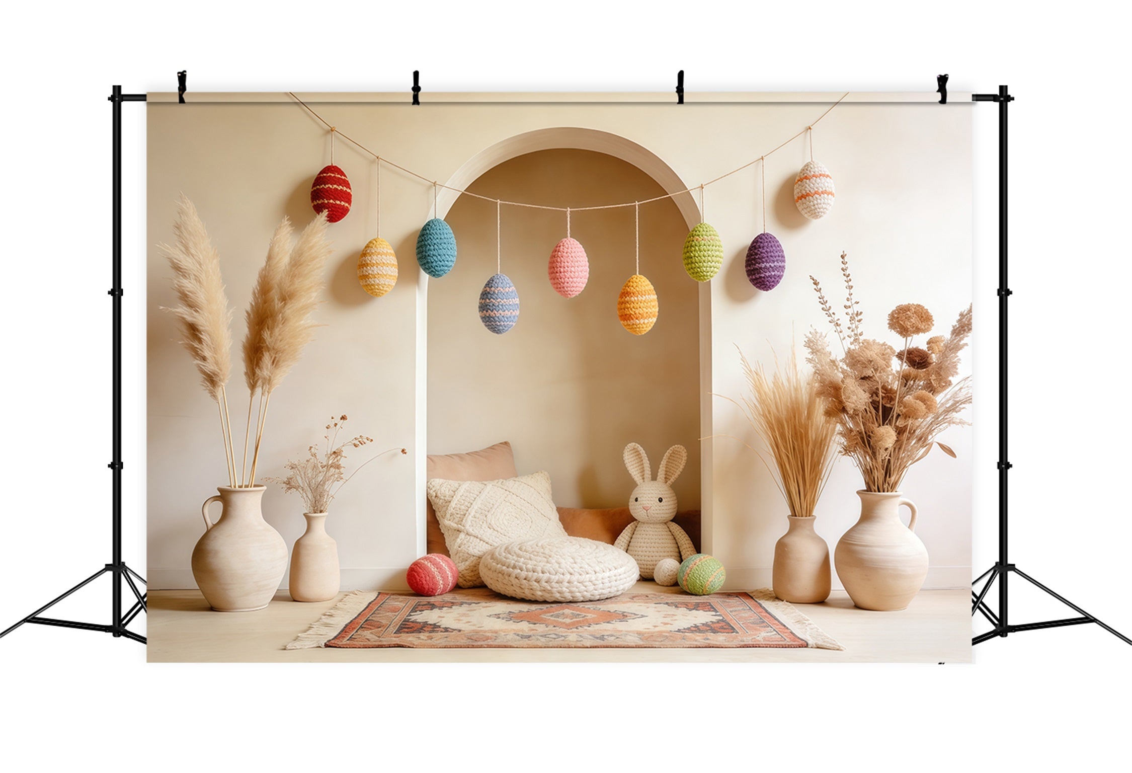 Easter Boho Backdrop Crochet Eggs Bunny Corner Photography Easter Backdrops CSH63-44