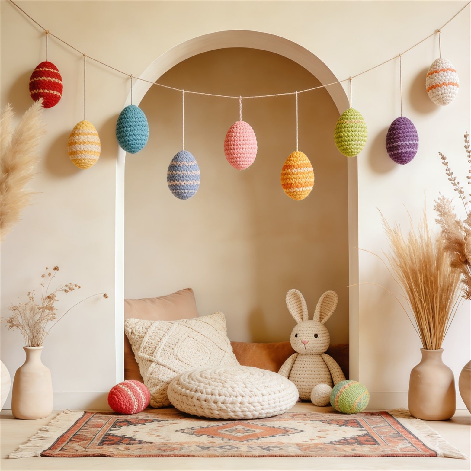 Easter Boho Backdrop Crochet Eggs Bunny Corner Photography Easter Backdrops CSH63-44