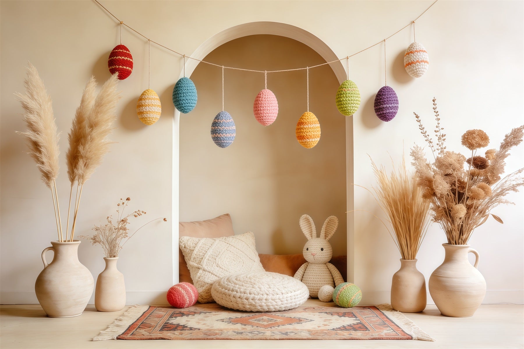 Easter Boho Backdrop Crochet Eggs Bunny Corner Photography Easter Backdrops CSH63-44