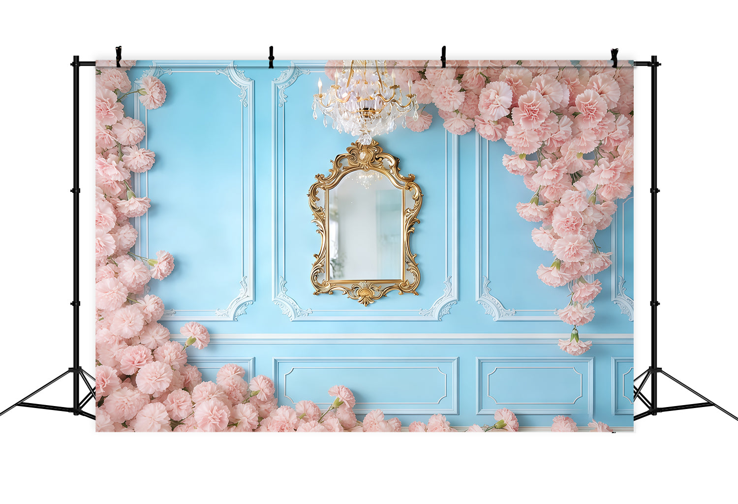 Carnation Mother's Day Backdrop Blue Wall Pink Flower Mother's Day Backdrop CSH63-53