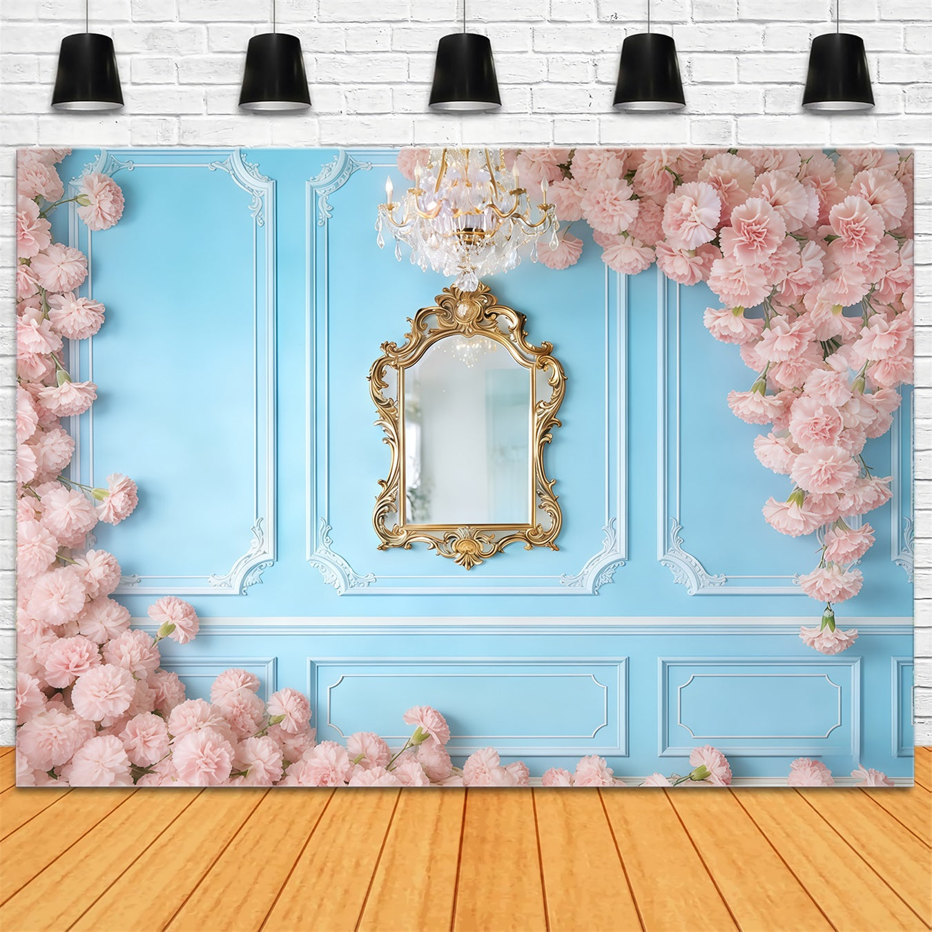 Carnation Mother's Day Backdrop Blue Wall Pink Flower Mother's Day Backdrop CSH63-53
