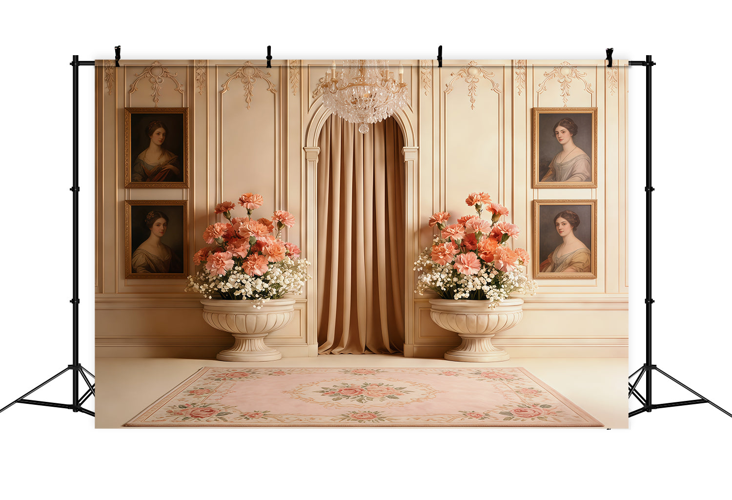 Carnation Mother's Day Backdrop Vintage Cream Parlor Floral Mother's Day Backdrop CSH63-54