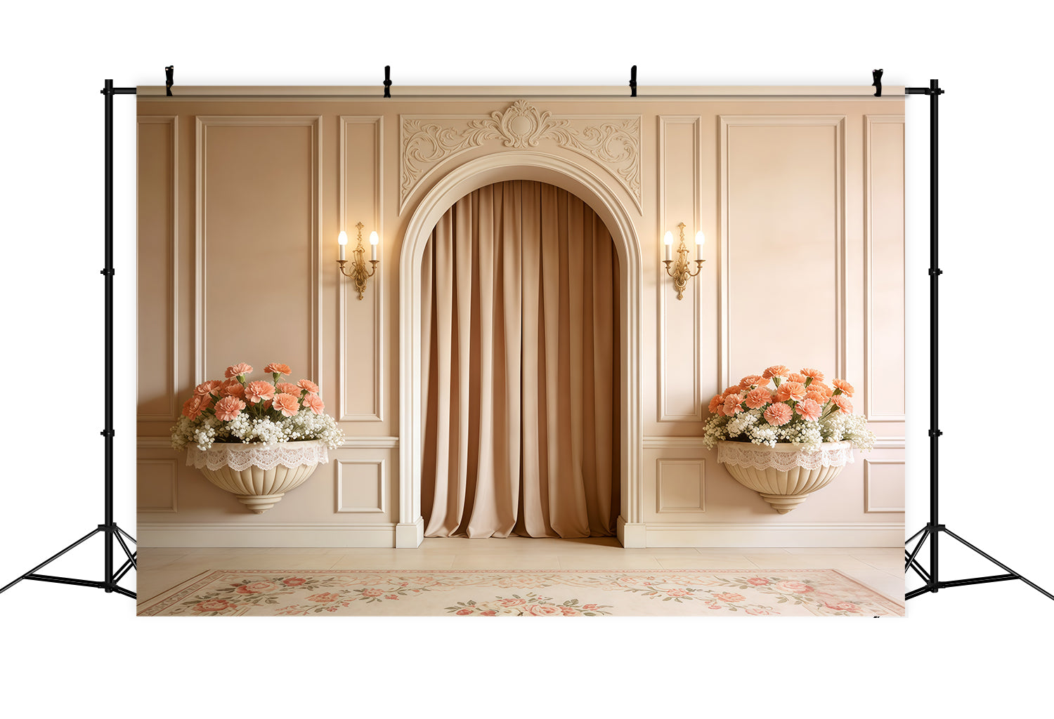 Carnation Mother's Day Backdrop Cream Archway Peach Floral Mother's Day Backdrop CSH63-55