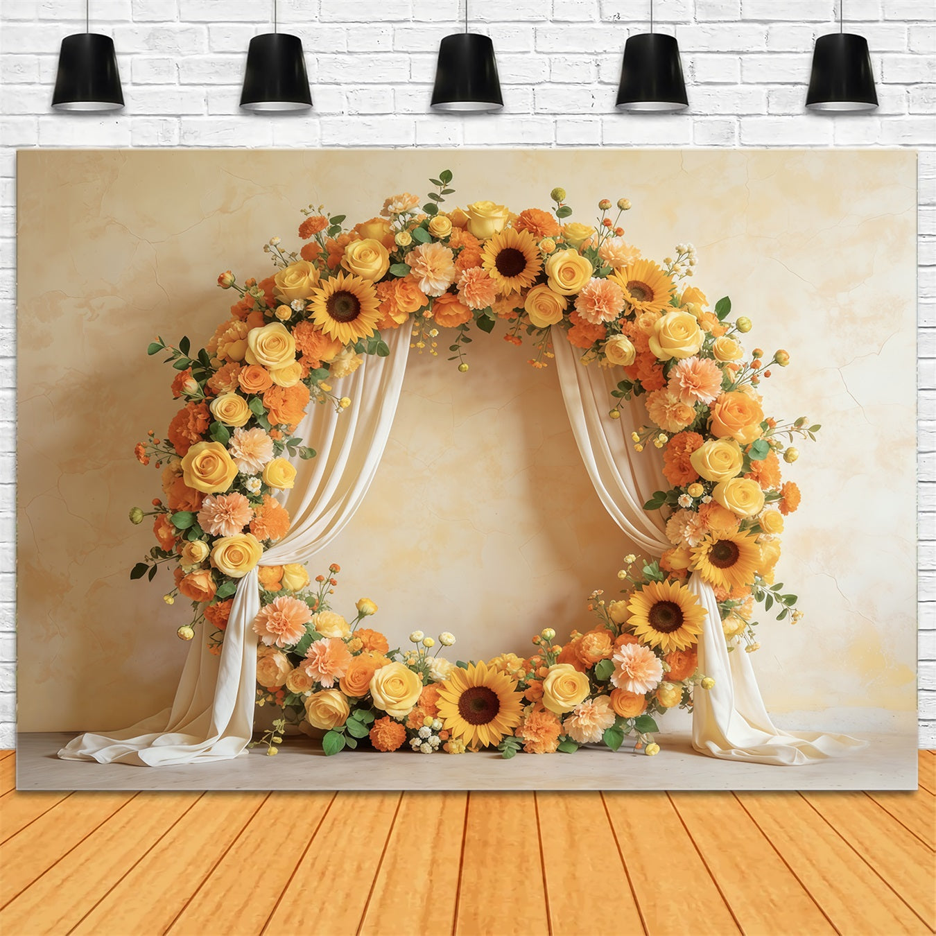 Floral Wreath Mother's Day Backdrop Sunflower Rose Circular Frame Mothers Day Backdrop CSH63-57