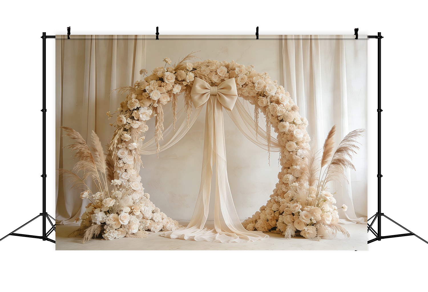 Floral Wreath Mother's Day Backdrop Ivory Pampas Flower Arch Mothers Day Backdrop CSH63-61