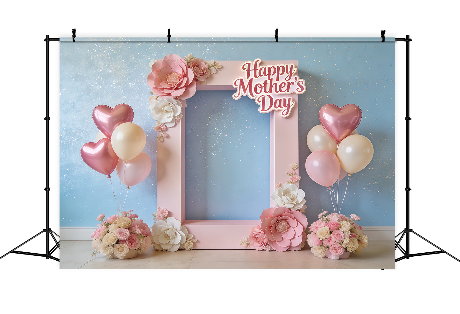 Mother’s Day Lettering Backdrop Pink Floral Balloon Frame Mother's Day Photo Backdrop CSH63-63