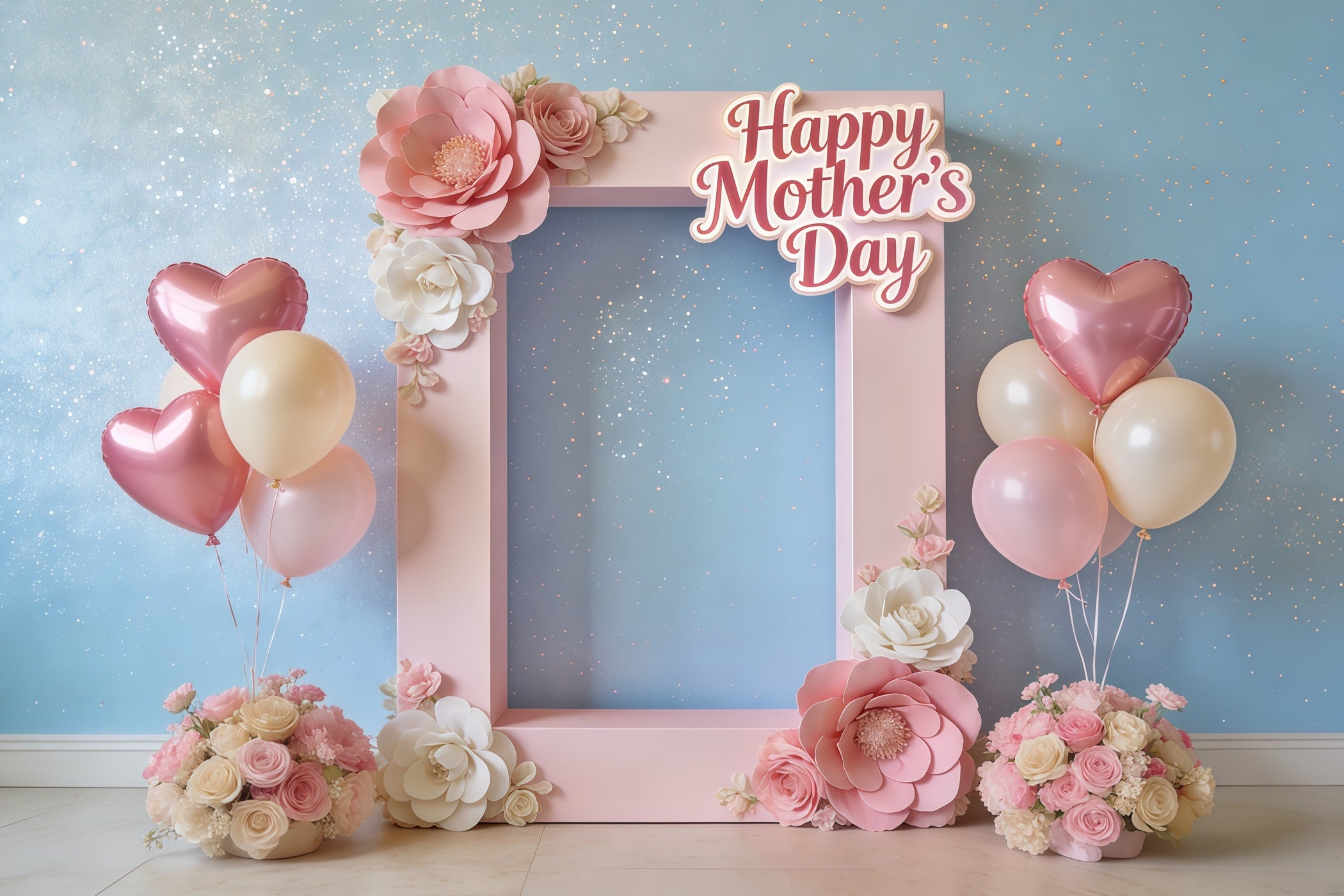 Mother’s Day Lettering Backdrop Pink Floral Balloon Frame Mother's Day Photo Backdrop CSH63-63