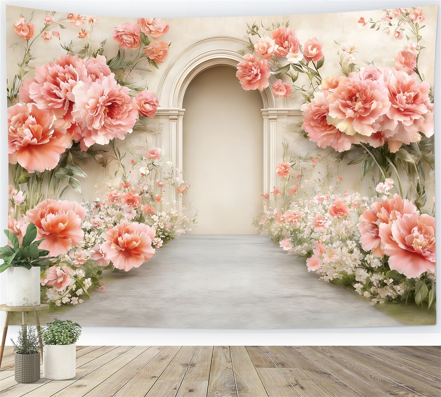 Carnation Mother's Day Backdrop Peach Blossom Archway Garden Mother's Day Backdrop CSH63-64