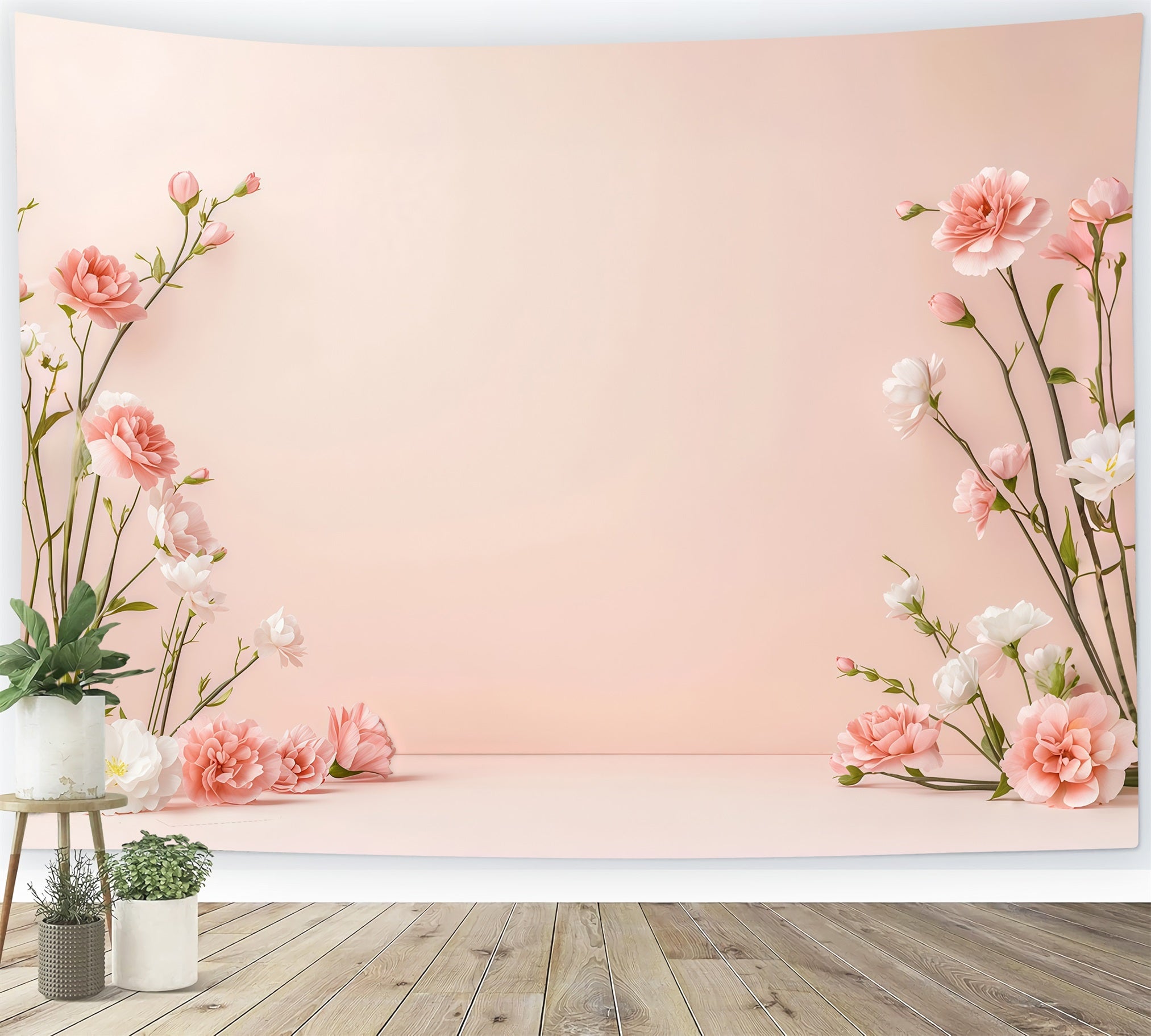 Floral Wreath Mother's Day Backdrop Minimal Blush Flower Border Mothers Day Backdrop CSH63-65