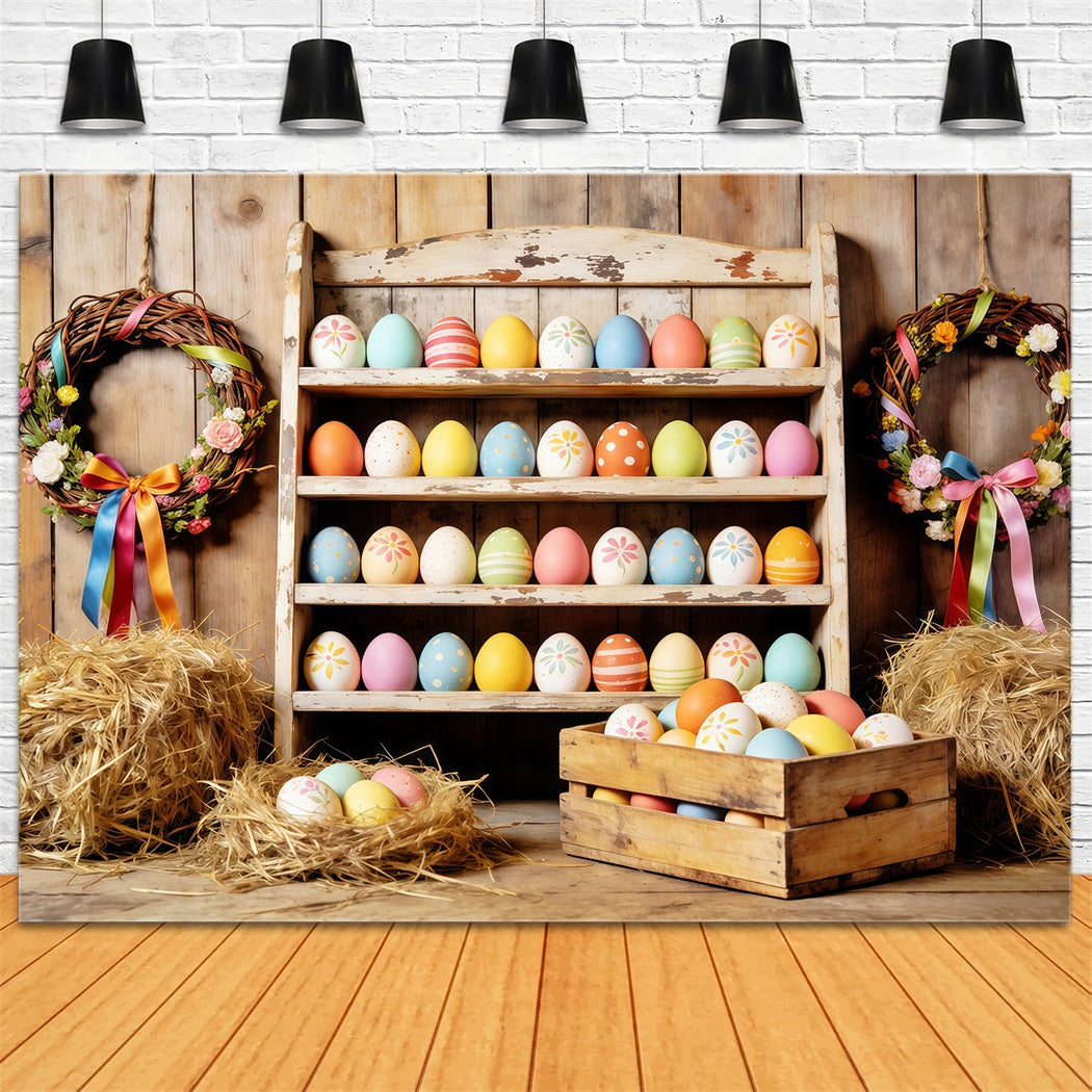 Easter Farm Barn Backdrop Farmhouse Colorful Eggs Hay Easter Backdrops For Photography CSH63-7