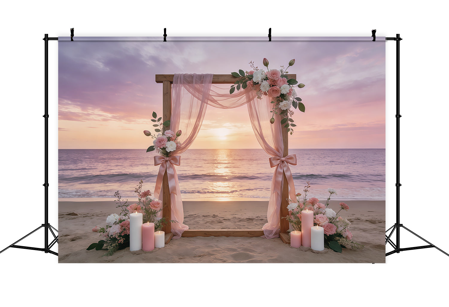 Ribbon Bow Mother's Day Backdrop Blush Coastal Sunset Floral Arch Mother's Day Backdrops CSH63-72