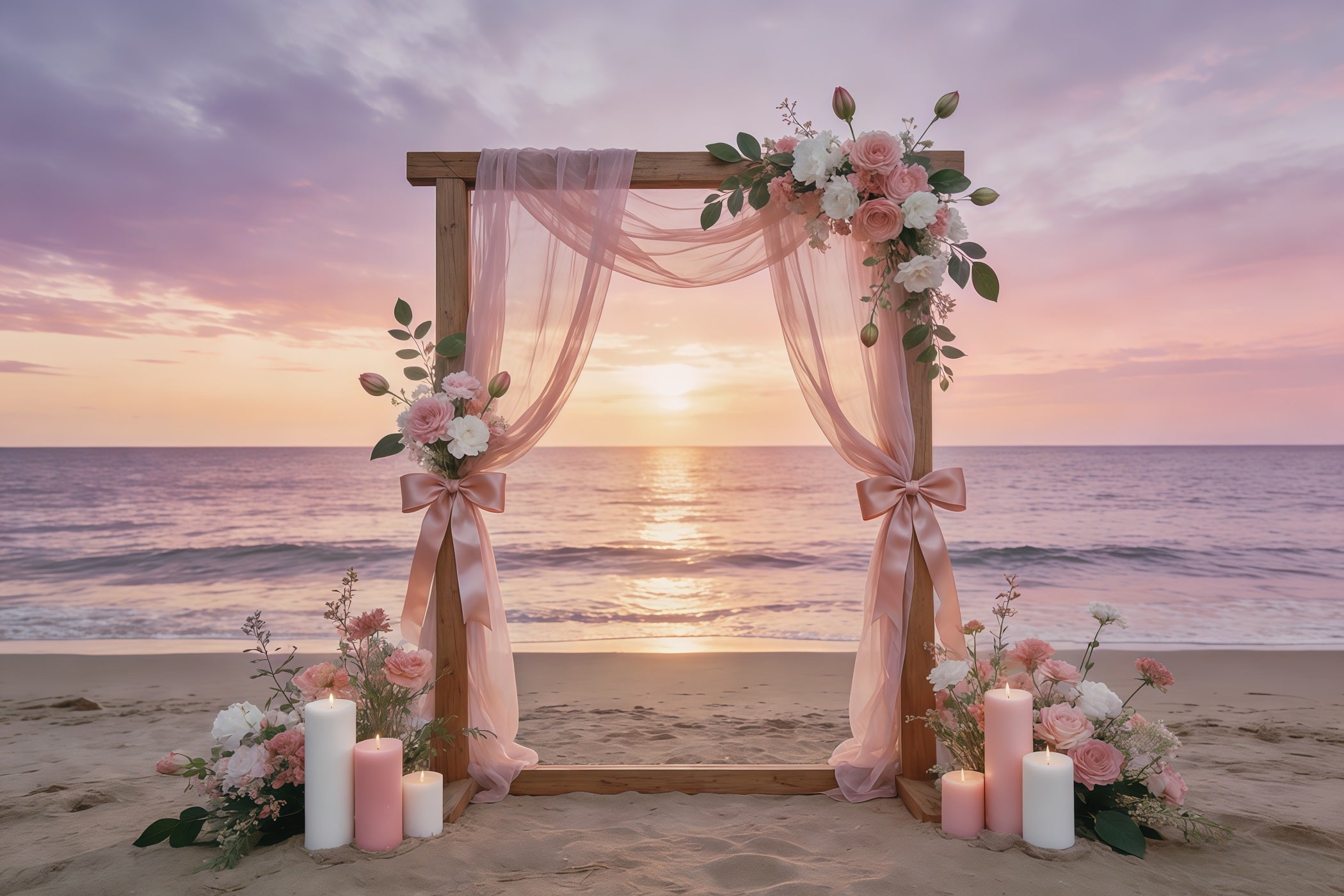 Ribbon Bow Mother's Day Backdrop Blush Coastal Sunset Floral Arch Mother's Day Backdrops CSH63-72