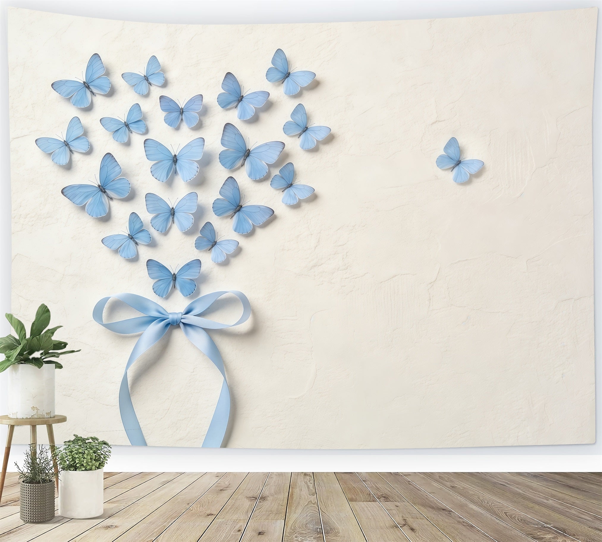 Ribbon Bow Mother's Day Backdrop Blue Butterfly Heart Texture Wall Mother's Day Backdrops CSH63-73
