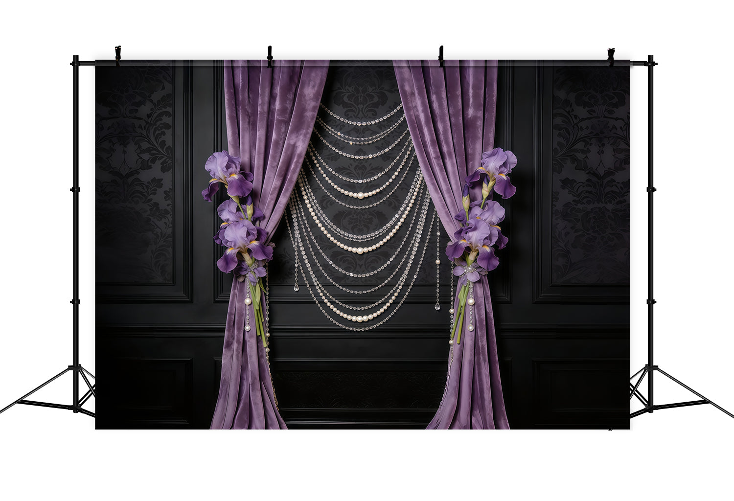 Sheer Curtains Mother's Day Backdrop Lavender Velvet Pearl Iris Curtains Mothers Day Backdrops CSH63-77