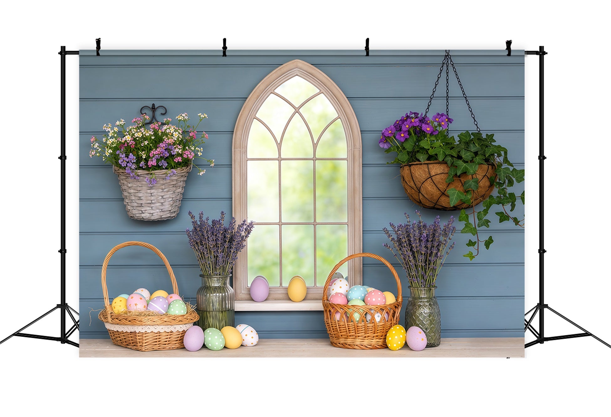 Easter Window Spring Light Backdrop Basket Eggs Lavender Easter Photography Backdrops CSH63-8
