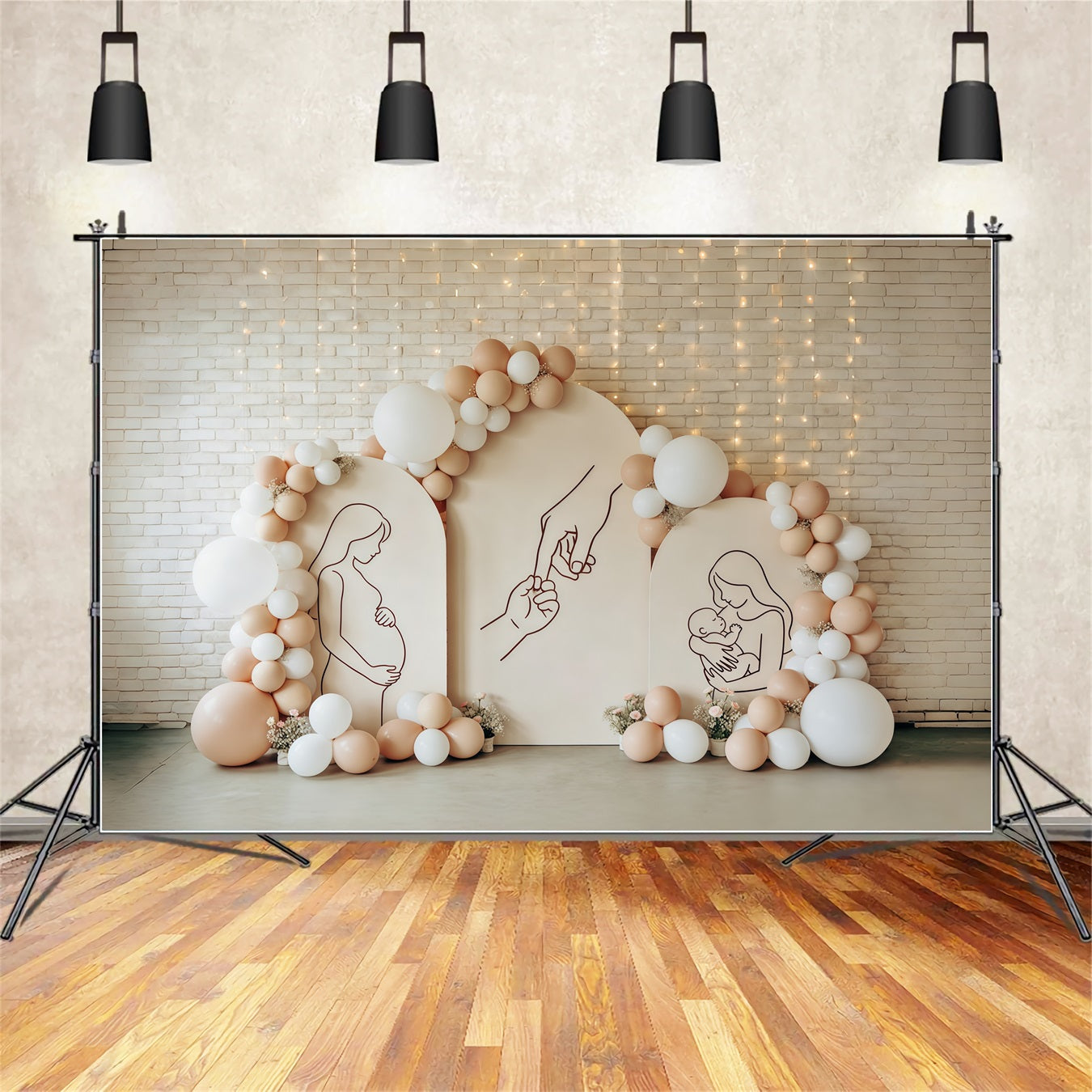 Mother Daughter Silhouette Mother's Day Backdrop Arch Balloon Motherhood Journey Mother Day Backdrop CSH63-83