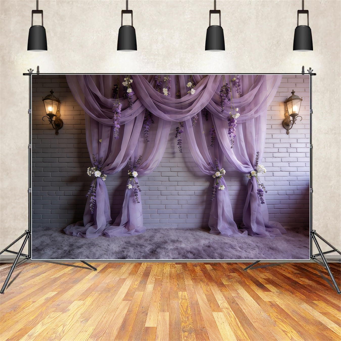Lavender Flowers Purple Drapes Floral Wall Elegance Happy Mother's Day Backdrop CSH63-84