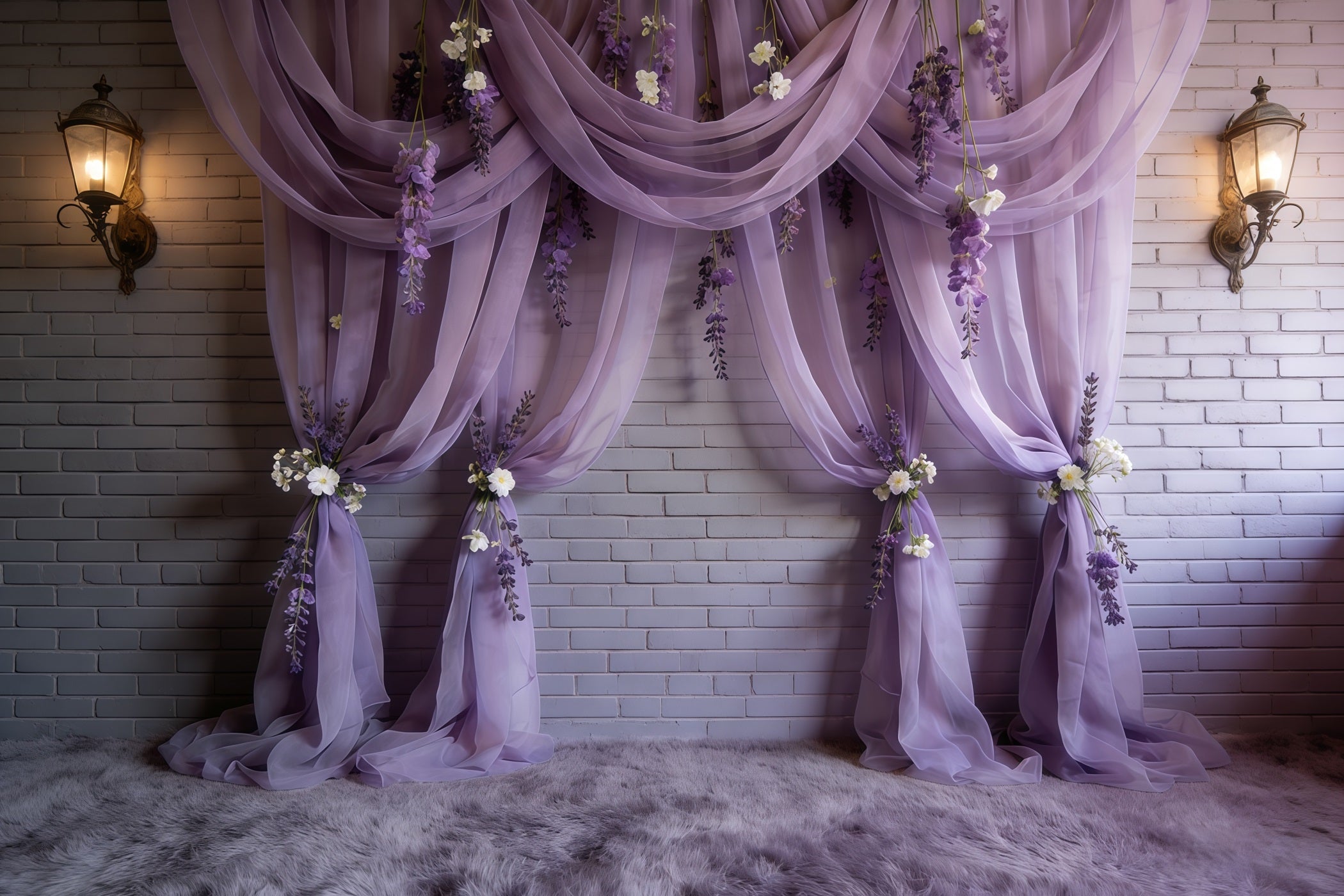 Lavender Flowers Purple Drapes Floral Wall Elegance Happy Mother's Day Backdrop CSH63-84