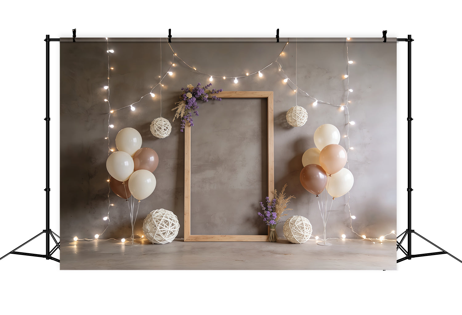 Lavender Bouquet Rustic Frame Balloon Fairy Lights Happy Mother's Day Backdrop CSH63-85