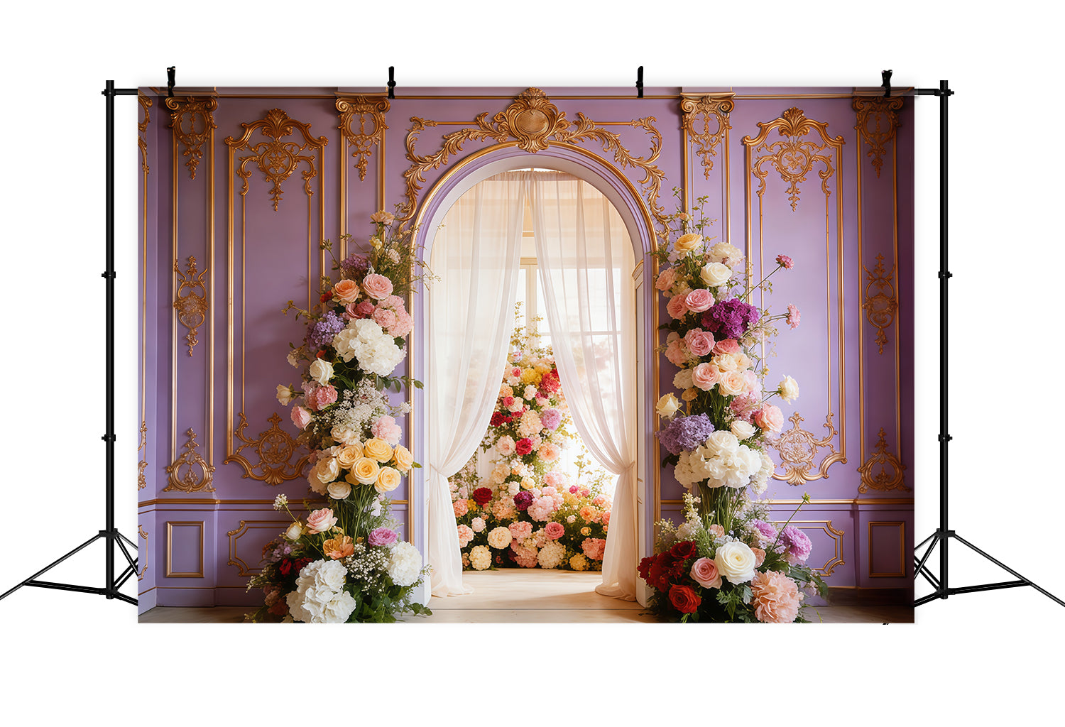 Rococo Floral Mother's Day Backdrop Lavender Palace Bloom Archway Mother's Day Photoshoot Backdrop CSH63-88