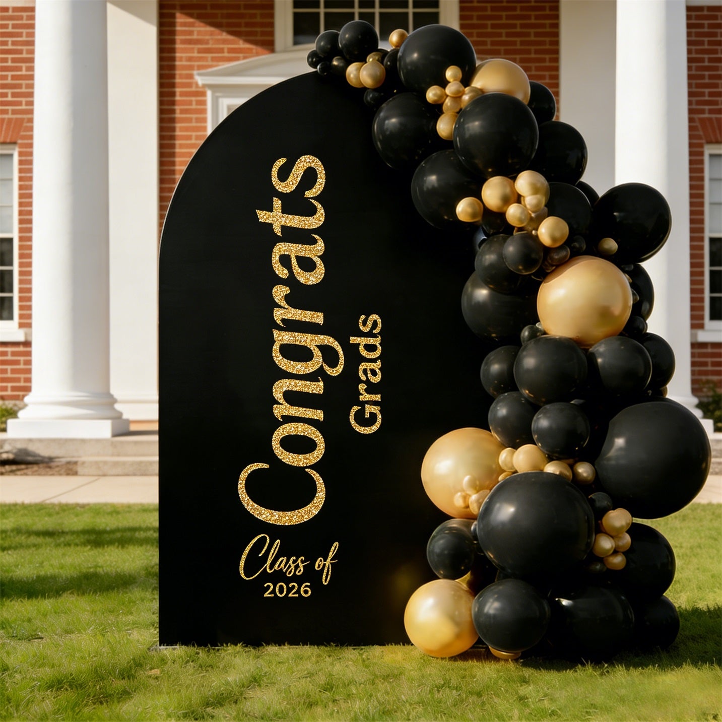 Graduation Ceremony Backdrop Black Gold Glitter Vertical Graduation Event Backdrop CSH64-10