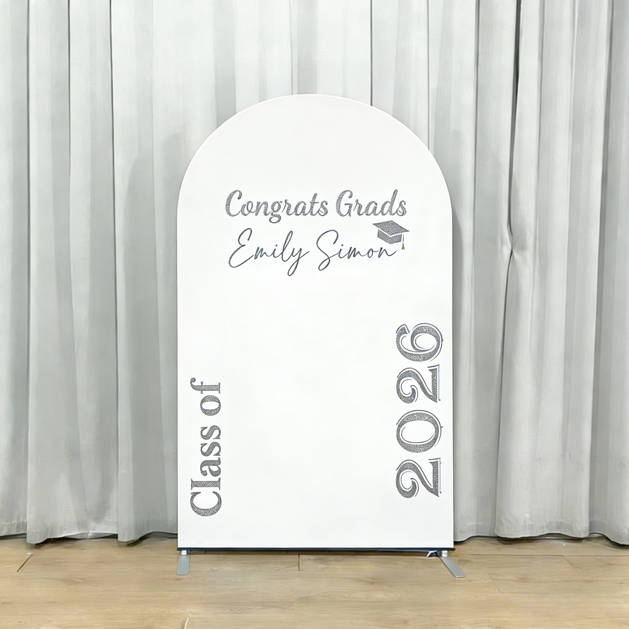 Fabric Graduation Backdrop White Silver Modern Layout Premium Fabric Graduation Backdrop CSH64-12