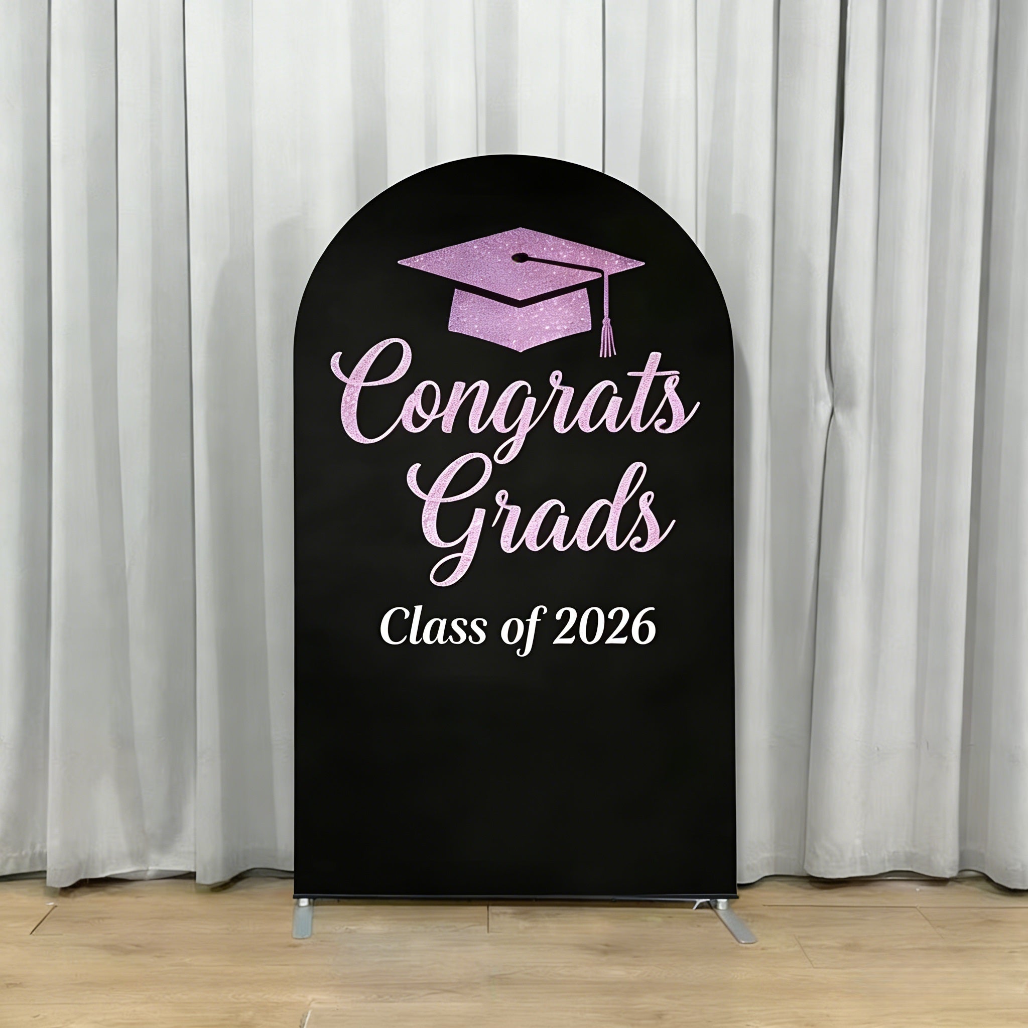 Graduation Backdrop For Stage Black Pink Glitter Cap Graduation Stage Backdrop CSH64-17