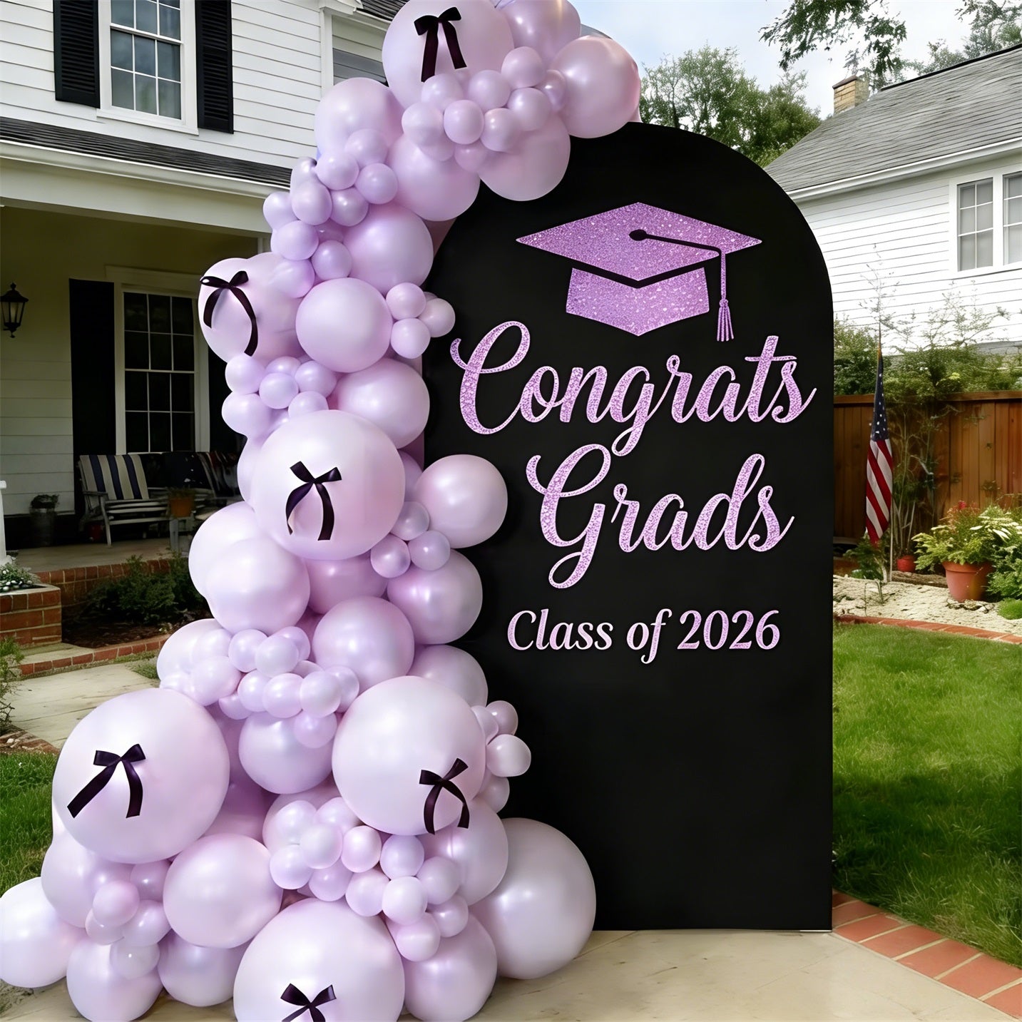 Graduation Backdrop For Stage Black Pink Glitter Cap Graduation Stage Backdrop CSH64-17