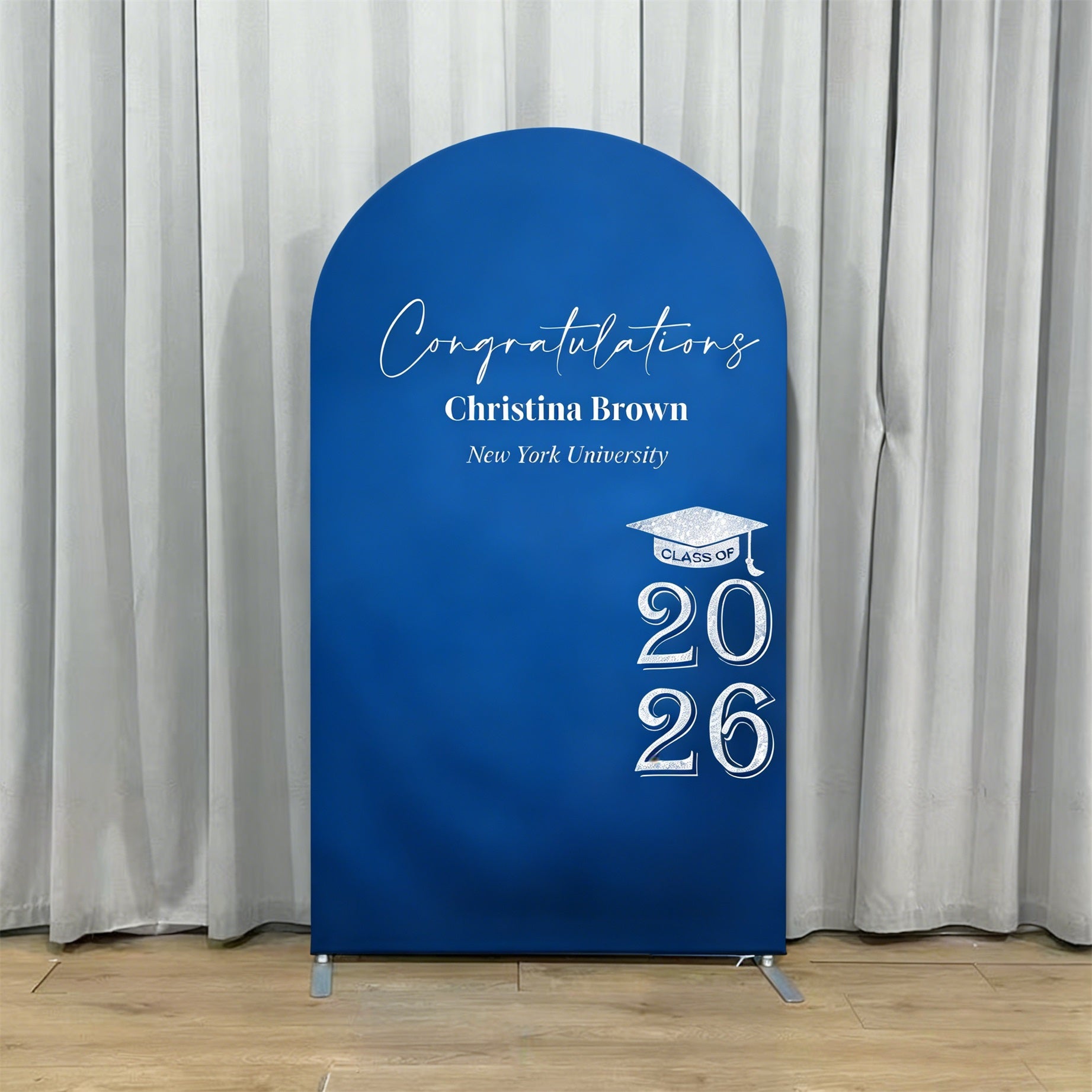 Personalized Graduation Backdrop Navy Blue Silver Sparkle Custom Graduation Backdrop CSH64-2