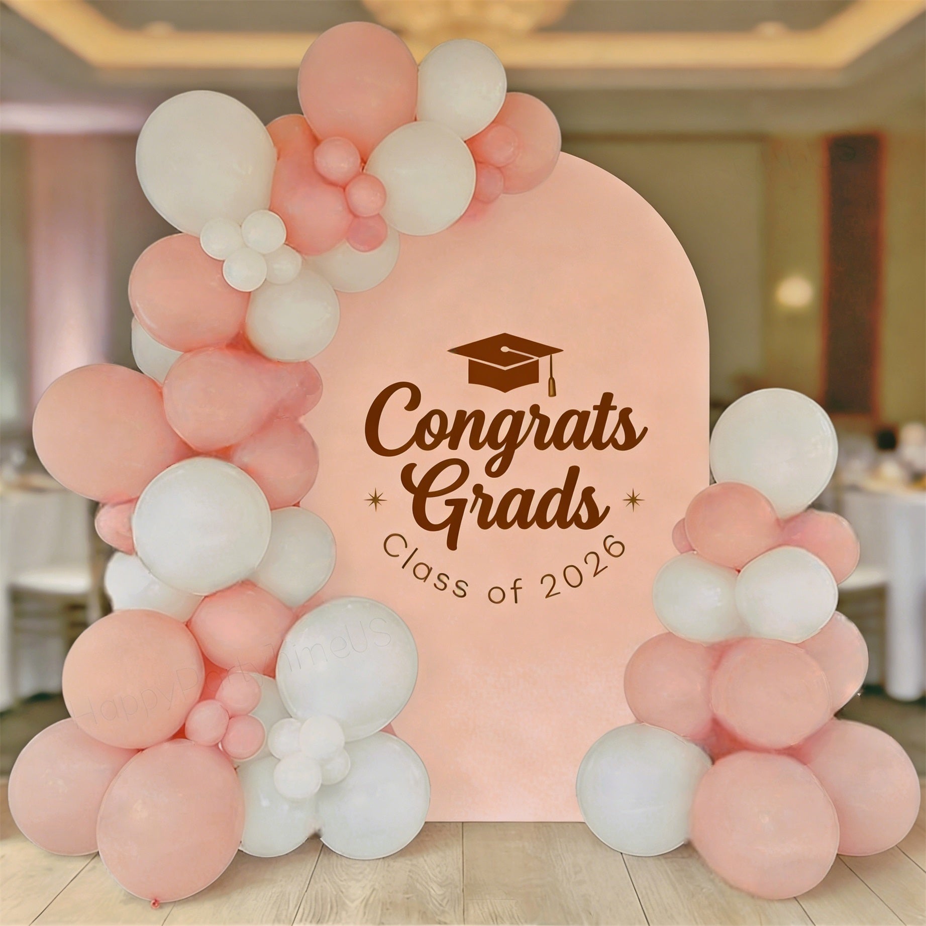 Graduation Arch Backdrop Cover Blush Brown Circular Accents Graduation Arch Backdrop CSH64-22