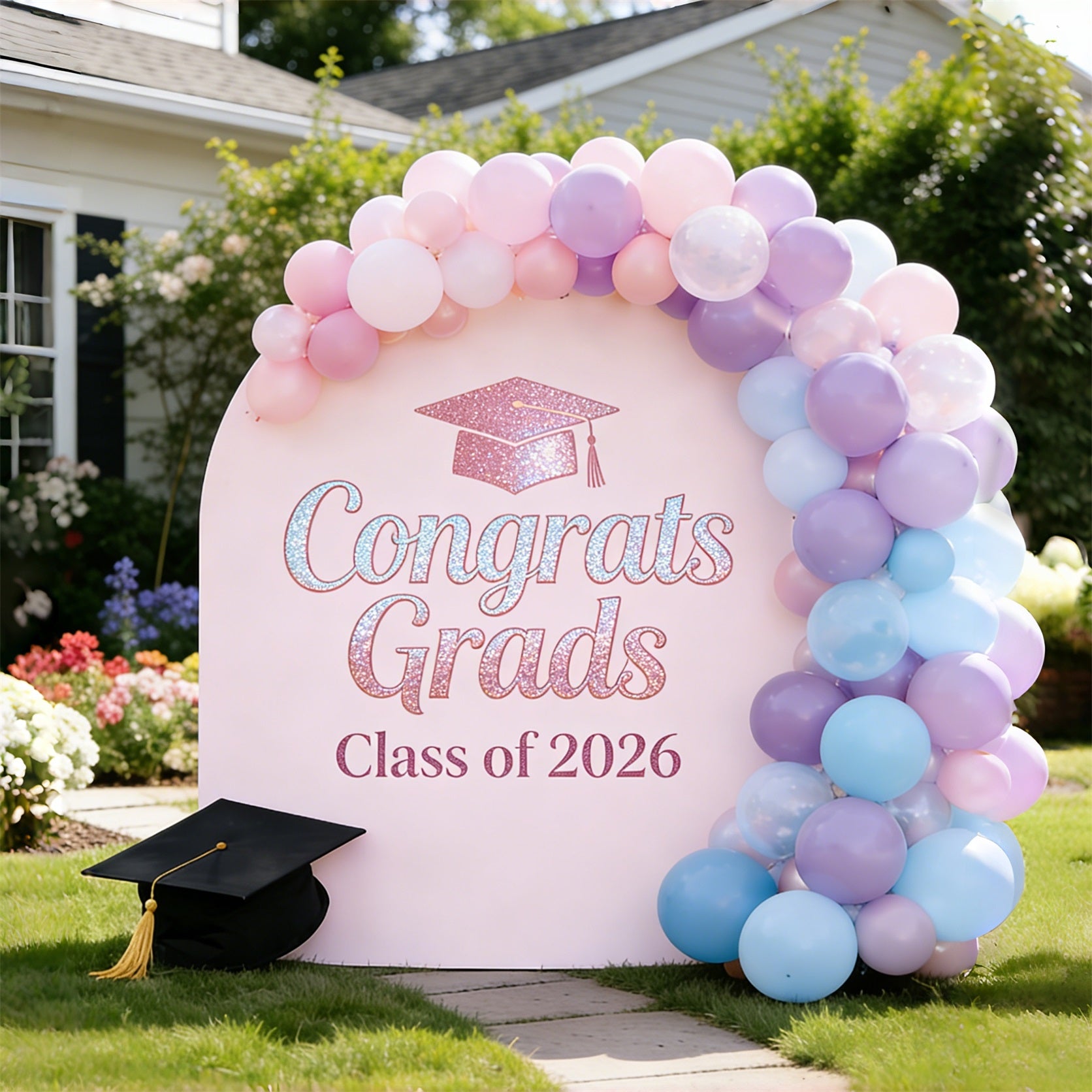 Personalized Graduation Arch Backdrop Pink Glitter Gradient Custom Graduation Arch Backdrop CSH64-23