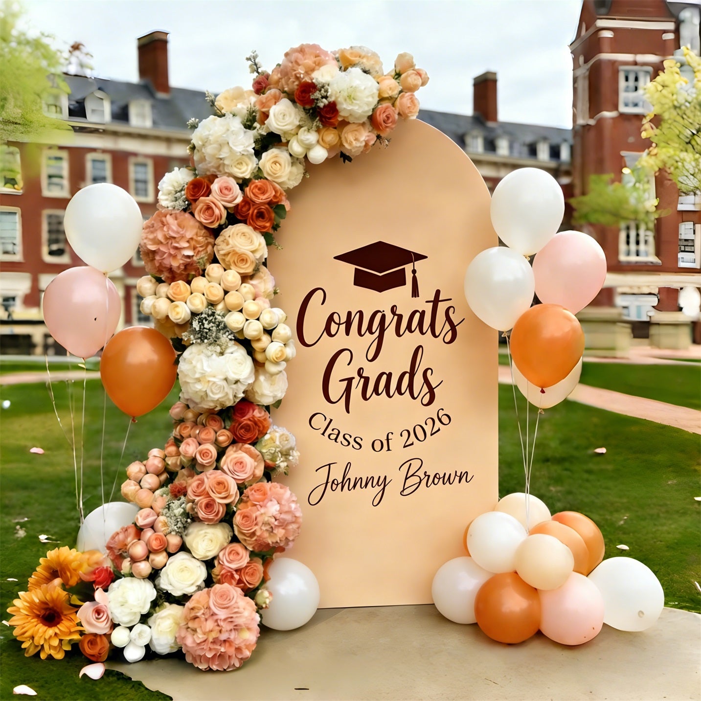 Graduation Arch Backdrop With Name Terracotta Custom Script Personalized Arch Backdrop Graduation CSH64-26