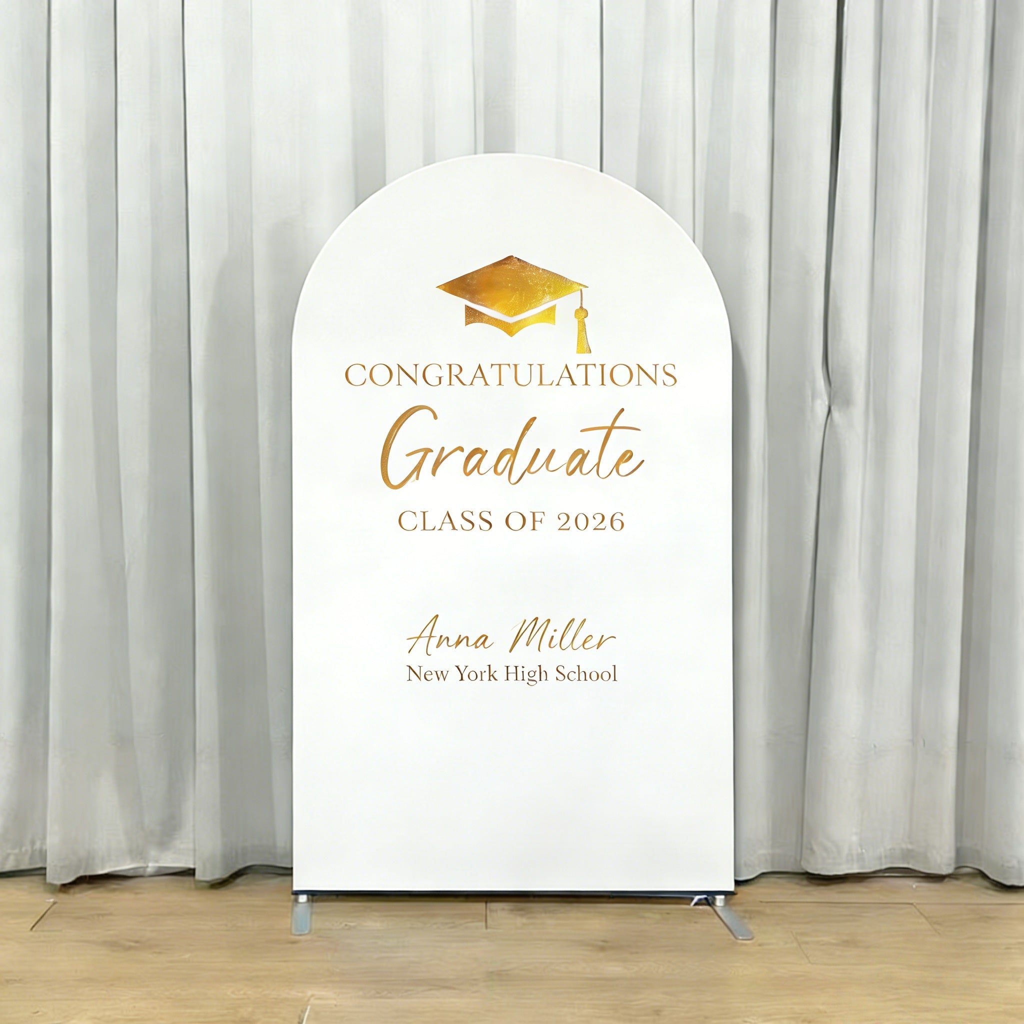 Graduation Backdrop With Name Classic Gold Minimalist Personalized Graduation Backdrop CSH64-3