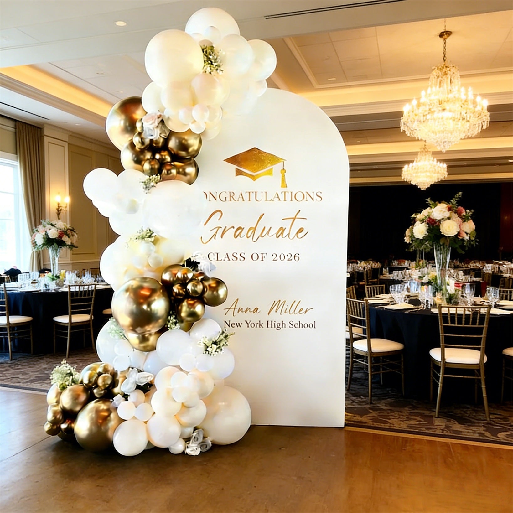 Graduation Backdrop With Name Classic Gold Minimalist Personalized Graduation Backdrop CSH64-3