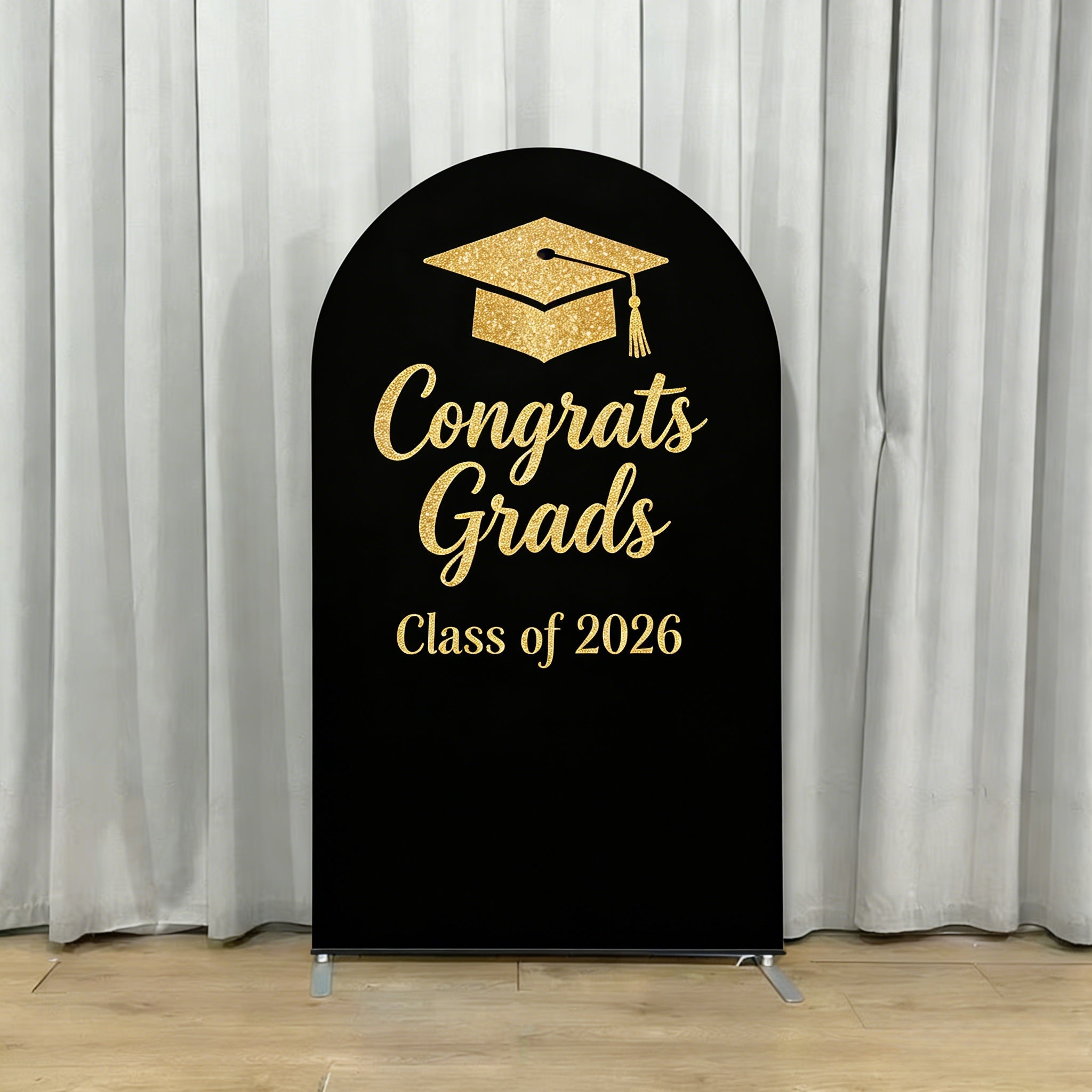 Black Gold Graduation Arch Backdrop Black Gold Glitter Classic Luxury Graduation Arch Backdrop CSH64-30