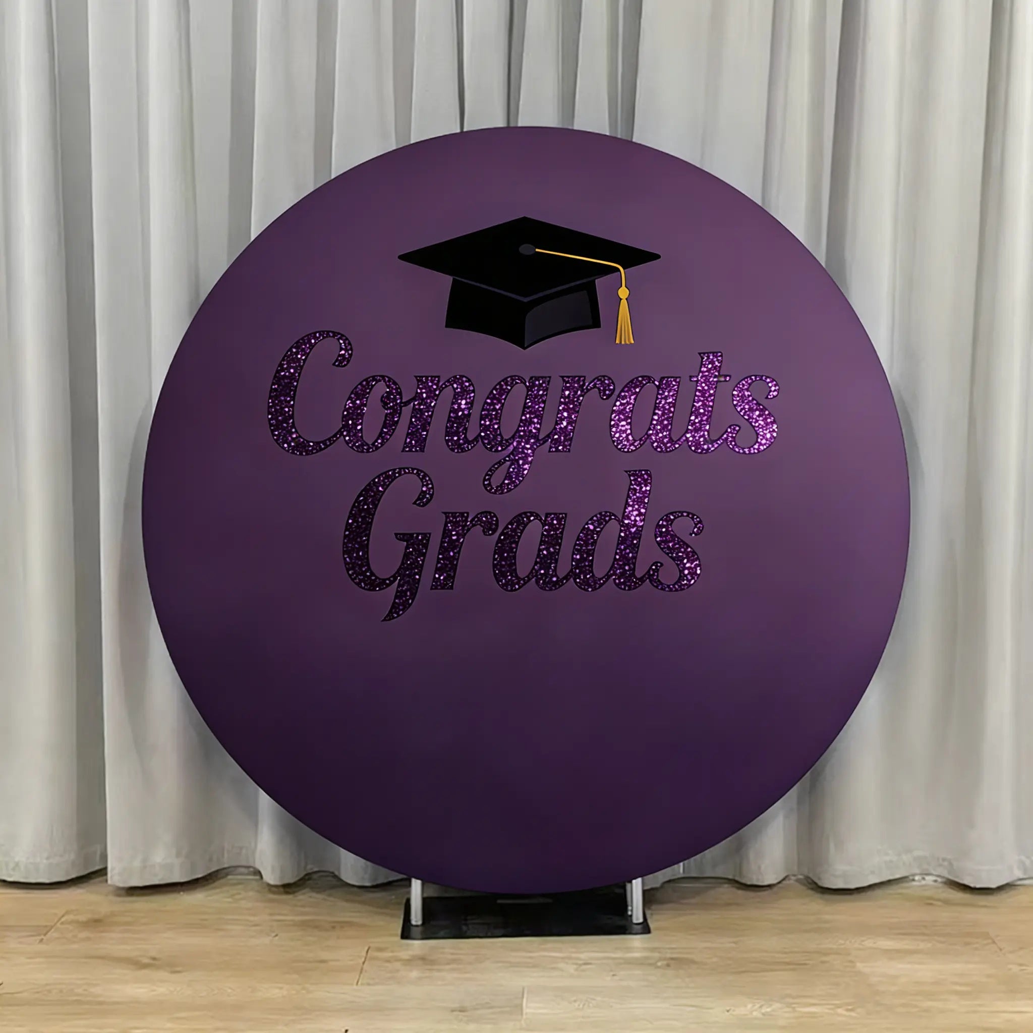 Custom Graduation Backdrop Purple Glitter Congrats Grad Round Personalized Graduation Backdrop CSH64-31