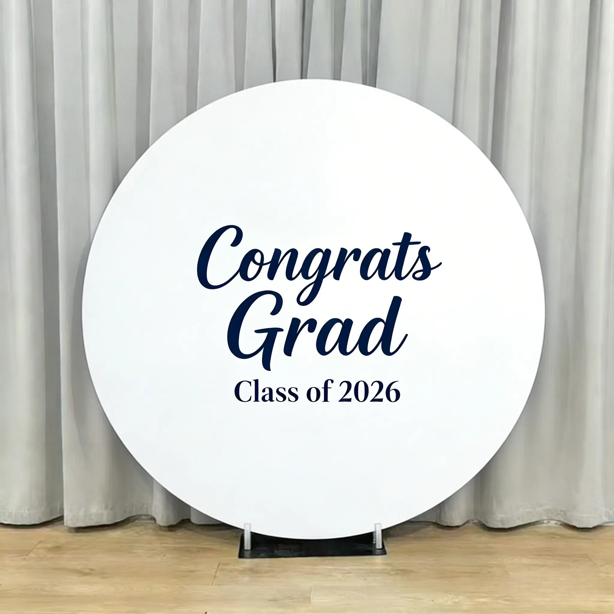 Senior Graduation Backdrop White Navy Class of 2026 Grad Round Senior Photo Backdrop CSH64-35