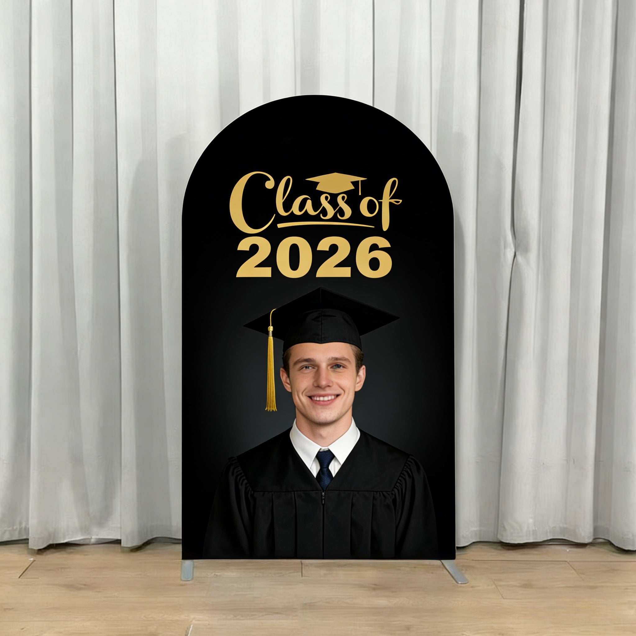 Graduation Backdrop With Picture Black Gold Academic Vibe Custom Graduation Backdrop With Photo CSH64-4