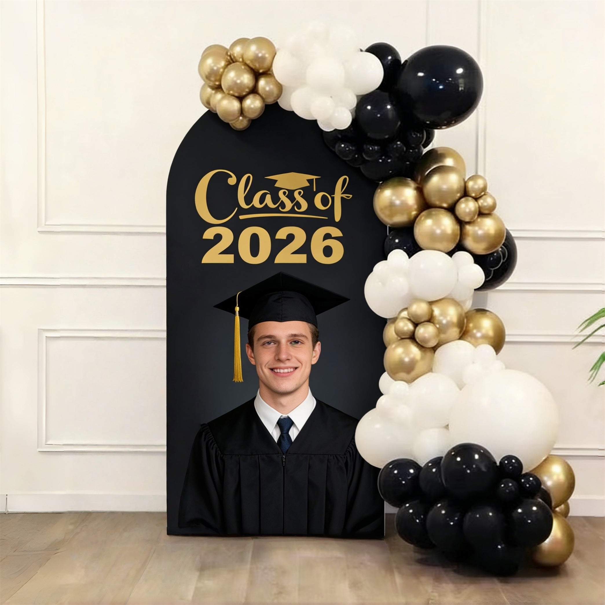 Graduation Backdrop With Picture Black Gold Academic Vibe Custom Graduation Backdrop With Photo CSH64-4