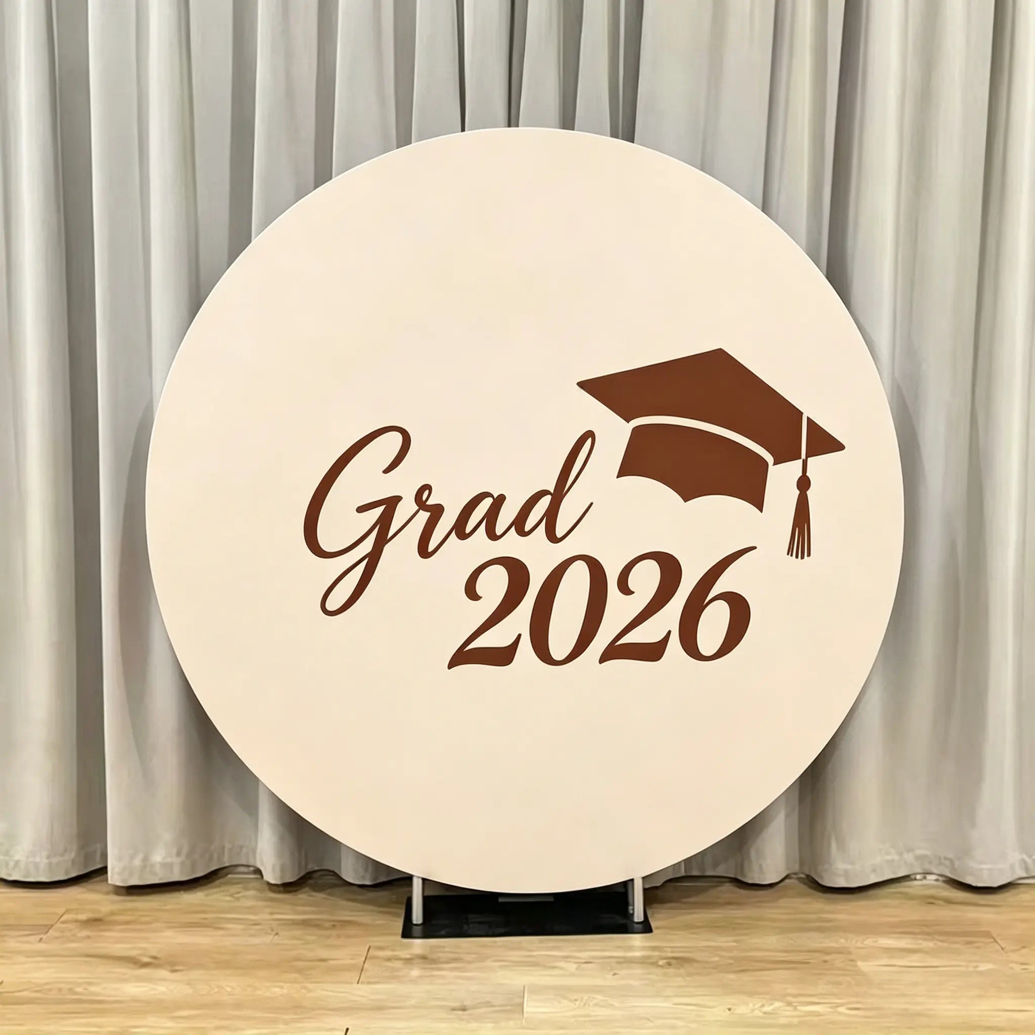 Custom Graduation Backdrop Banner Beige Brown Grad 2026 Round Personalized Graduation Backdrop Banner CSH64-44