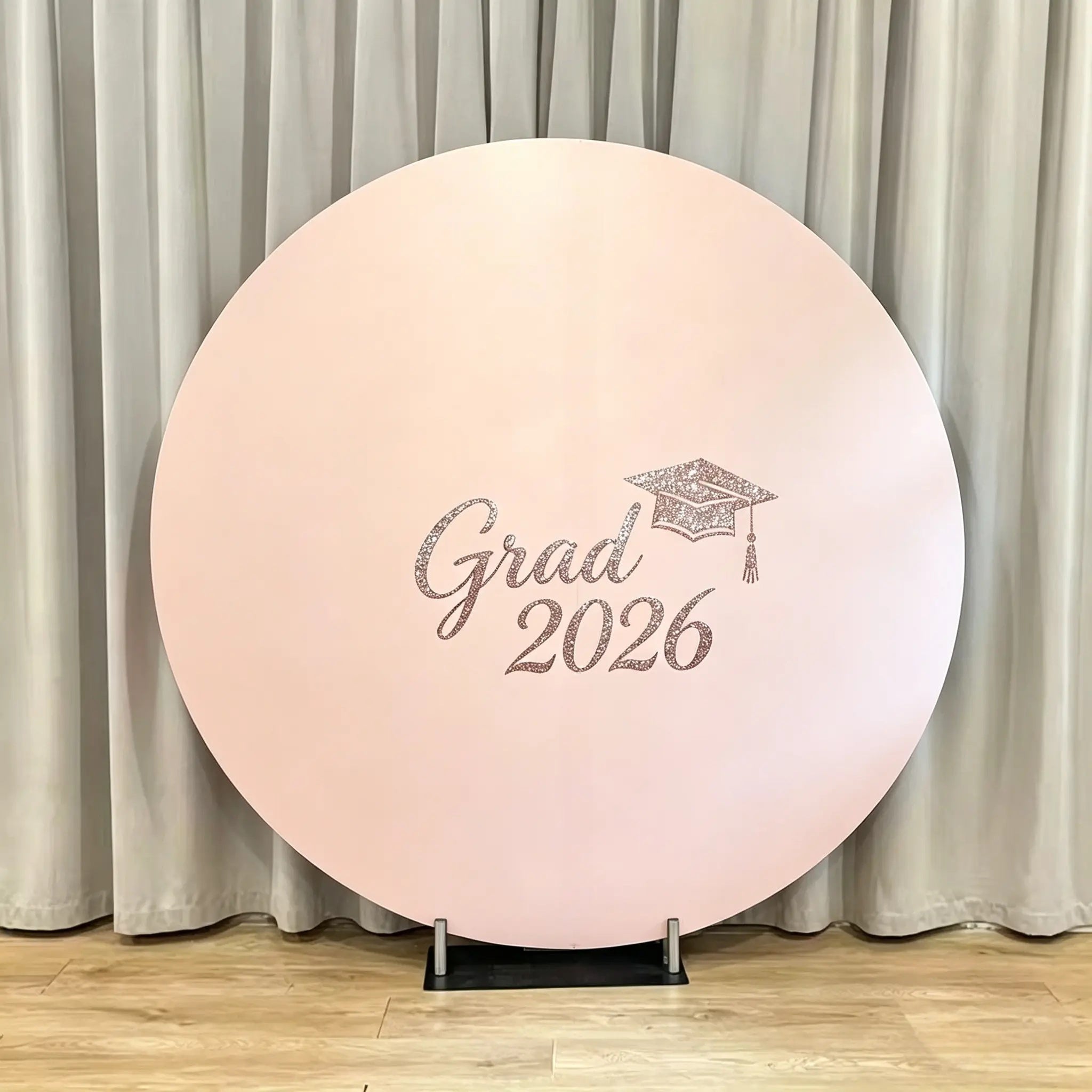 Graduation Backdrop For Stage Pink Glitter Grad 2026 Round Graduation Stage Backdrop CSH64-47