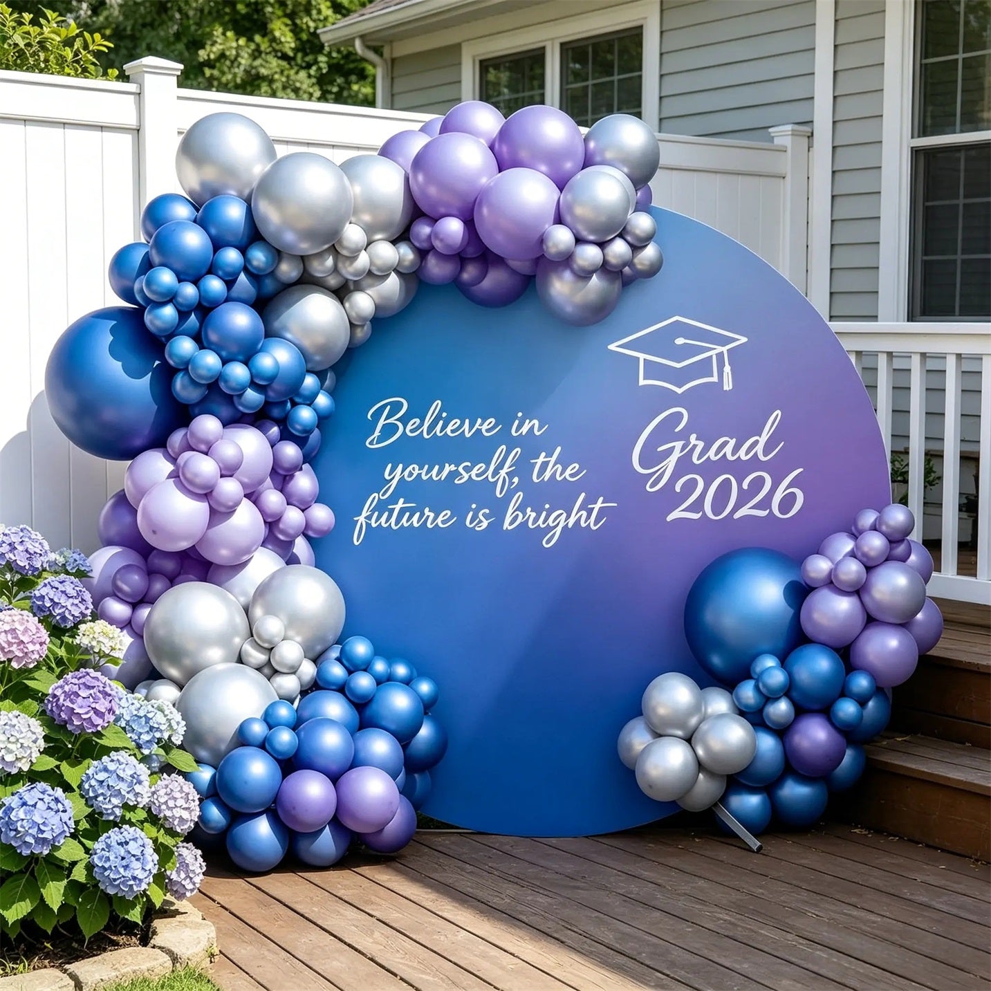 Custom Graduation Round Backdrop Blue Purple Gradient Grad Personalized Graduation Round Backdrop CSH64-54