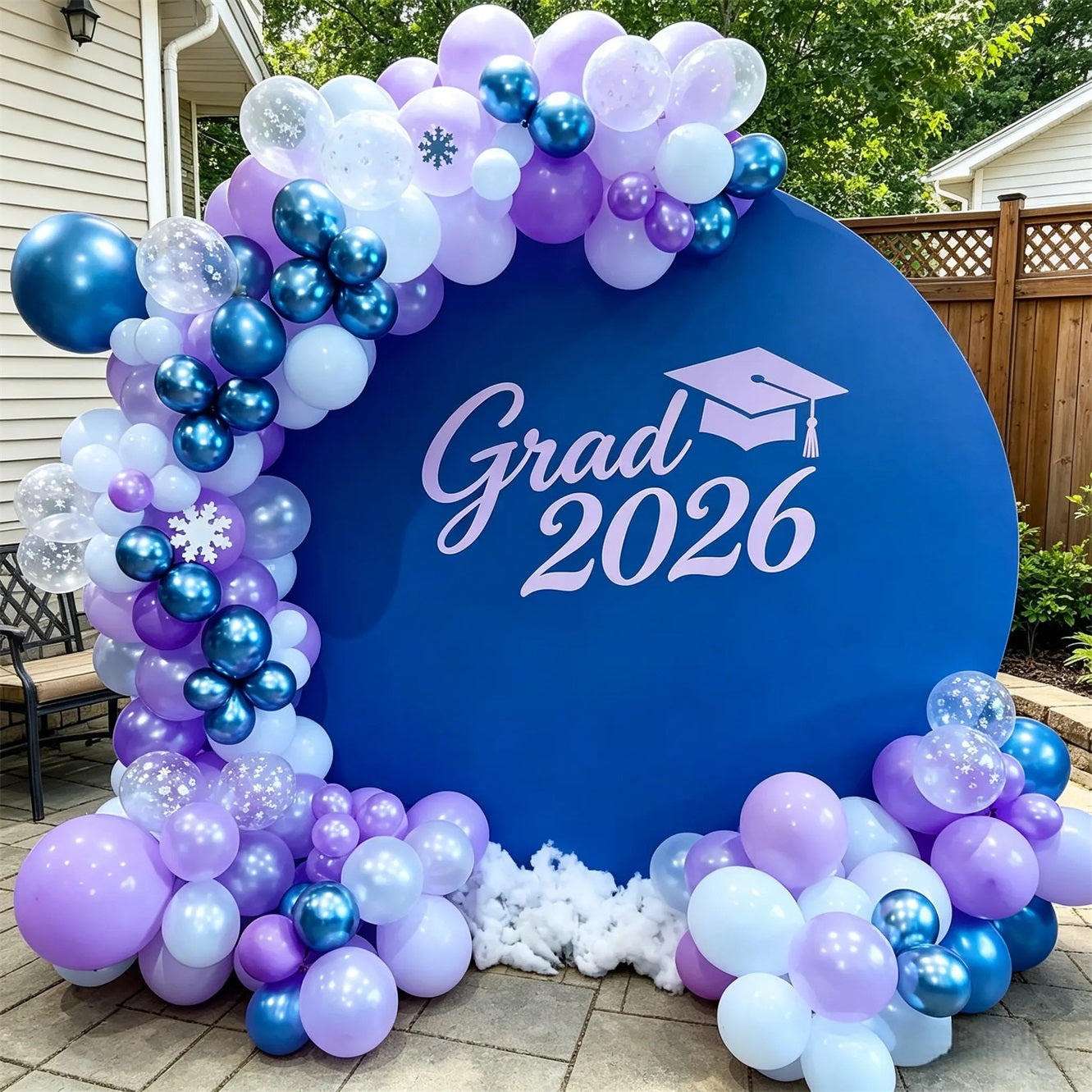 Graduation Round Backdrop With Photo Blue Pink Pastel Grad Custom Round Photo Graduation Backdrop CSH64-57