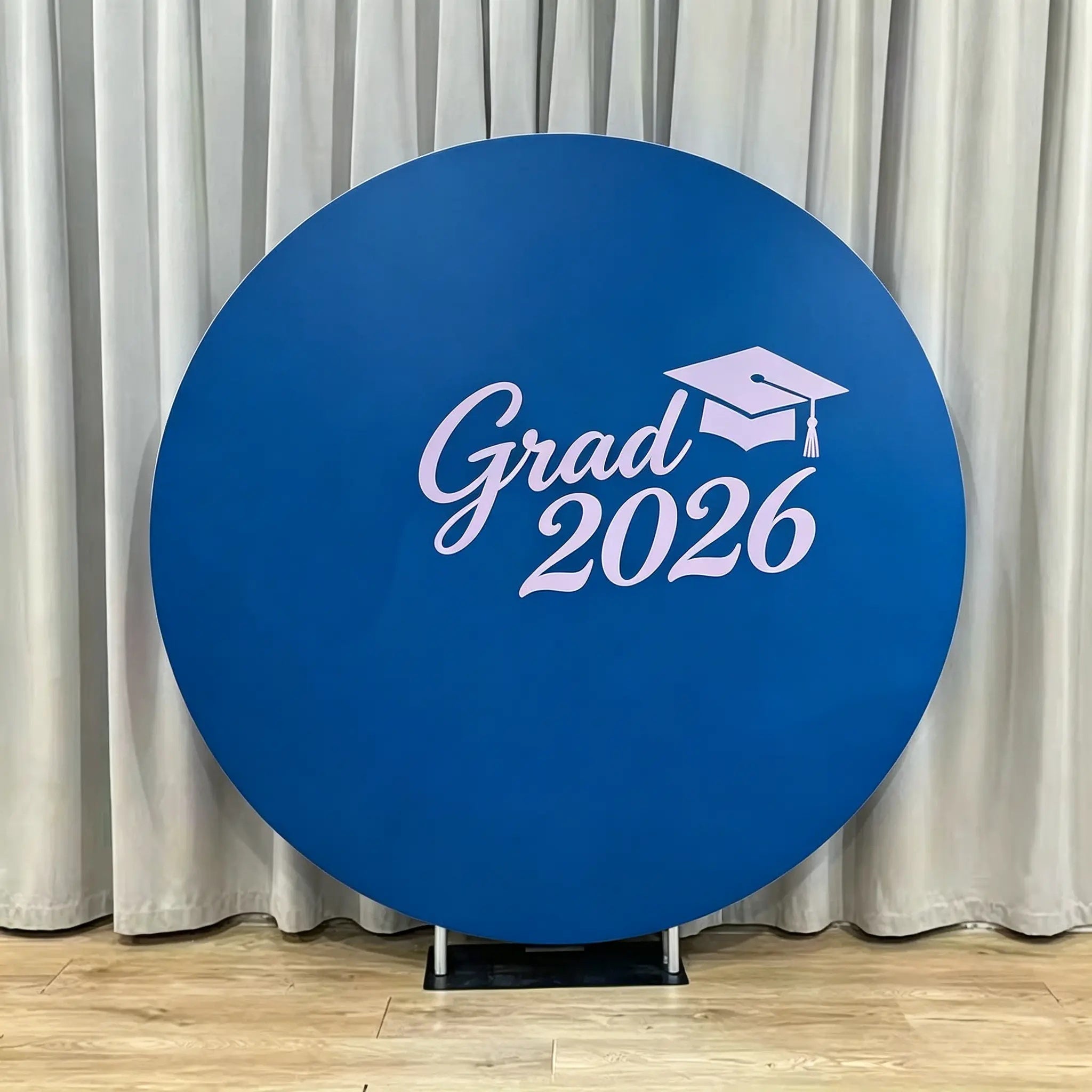 Graduation Round Backdrop With Photo Blue Pink Pastel Grad Custom Round Photo Graduation Backdrop CSH64-57