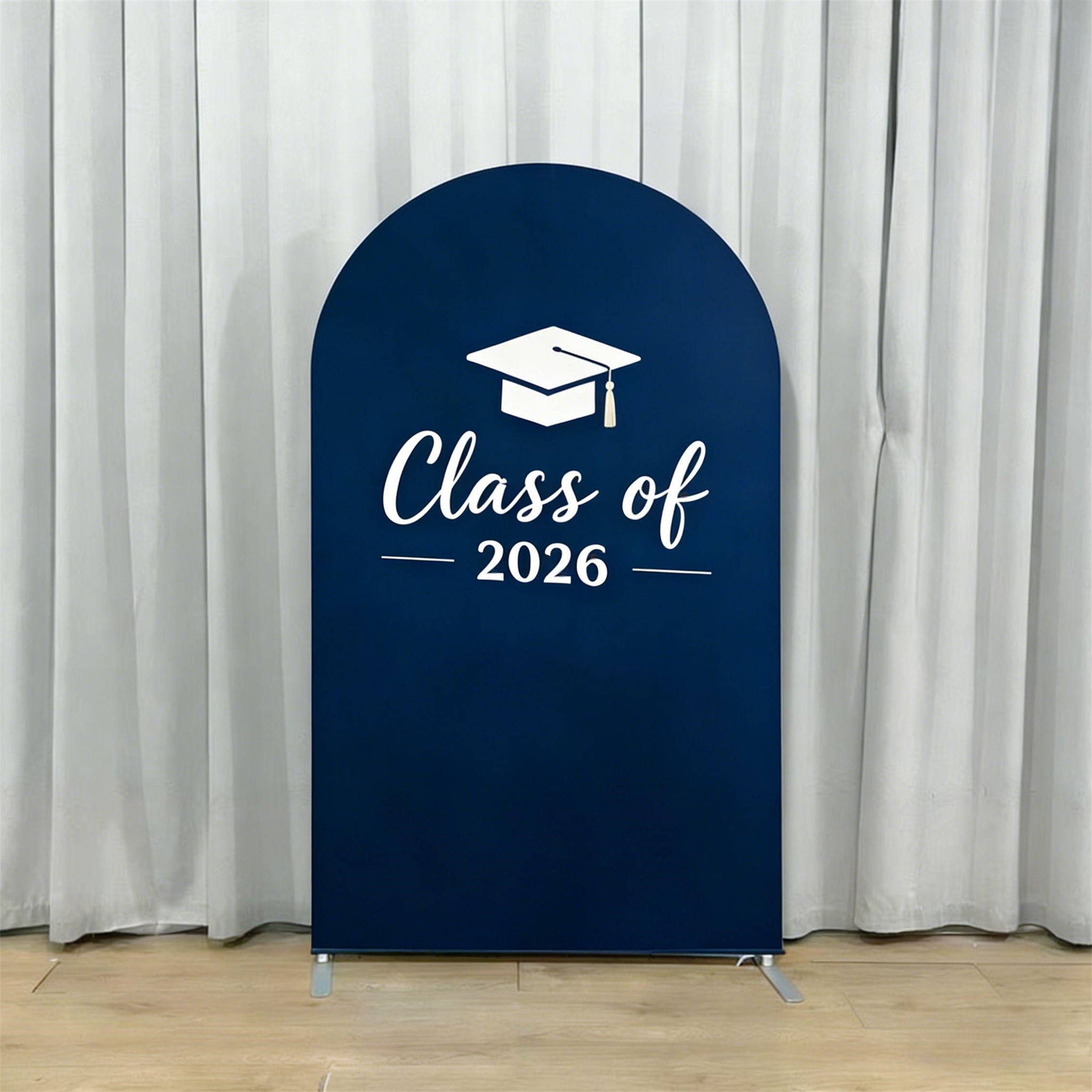 Graduation Photo Booth Backdrop Navy White Minimalist Cap Custom Graduation Photo Booth Backdrop CSH64-6