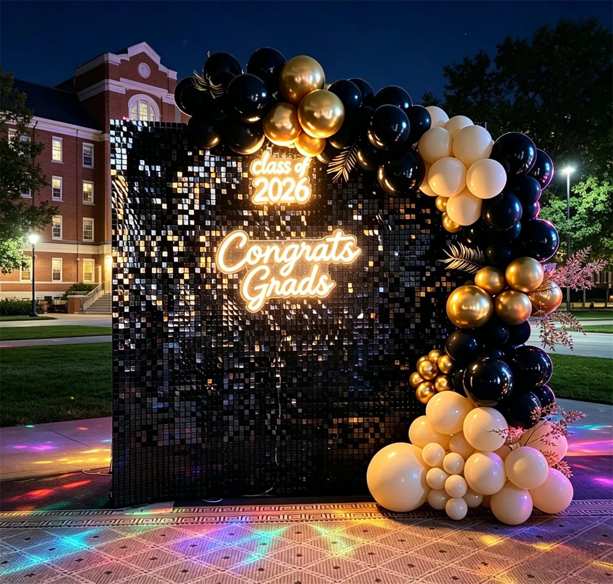 Graduation Shimmer Backdrop Neon Sign Congrats Grad Congrats Grad Black Shimmer Backdrop CSH64-68