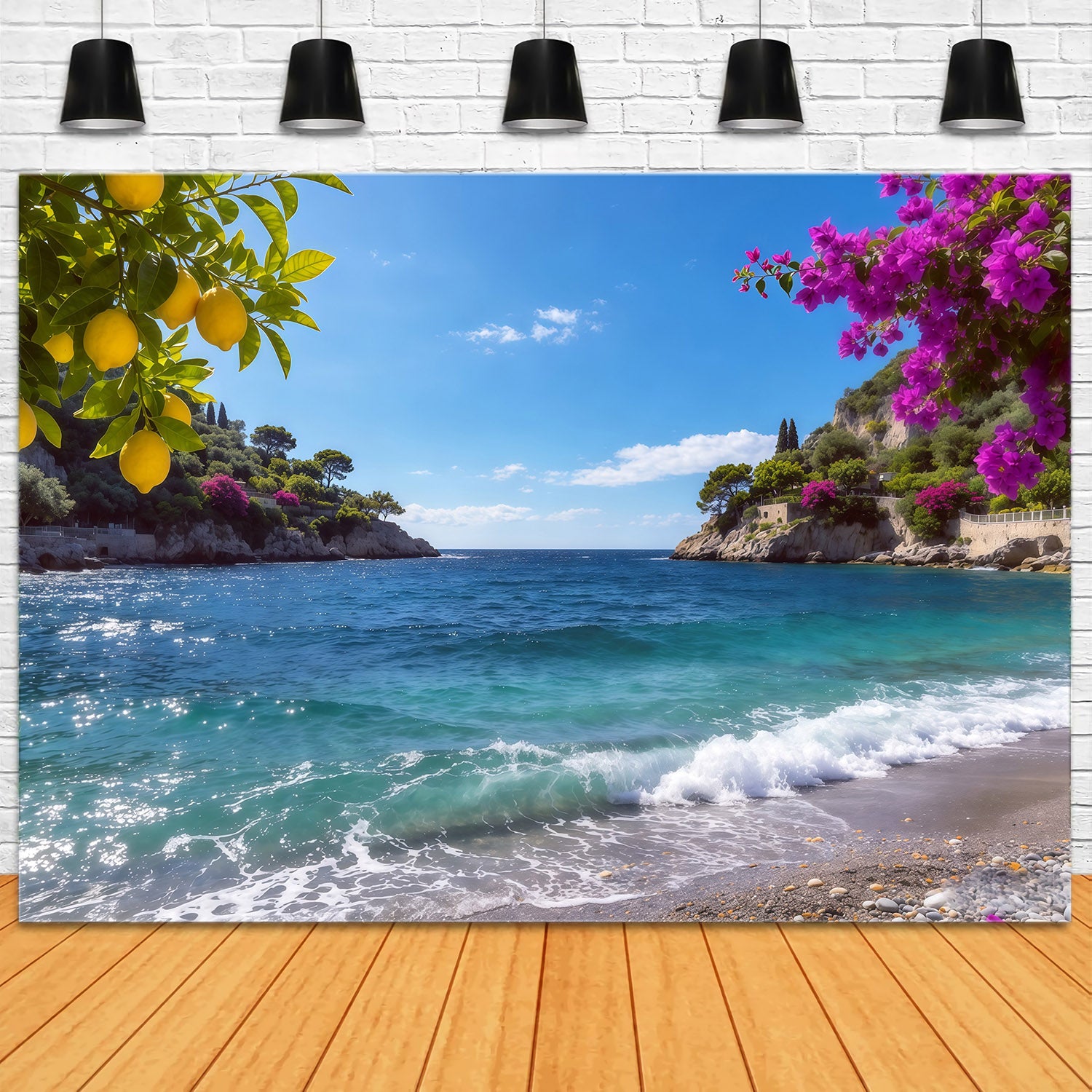 Amalfi Coast Backdrop Lemon Blossom Coastal Blue Cove Summer Photo Backdrop CSH64-80