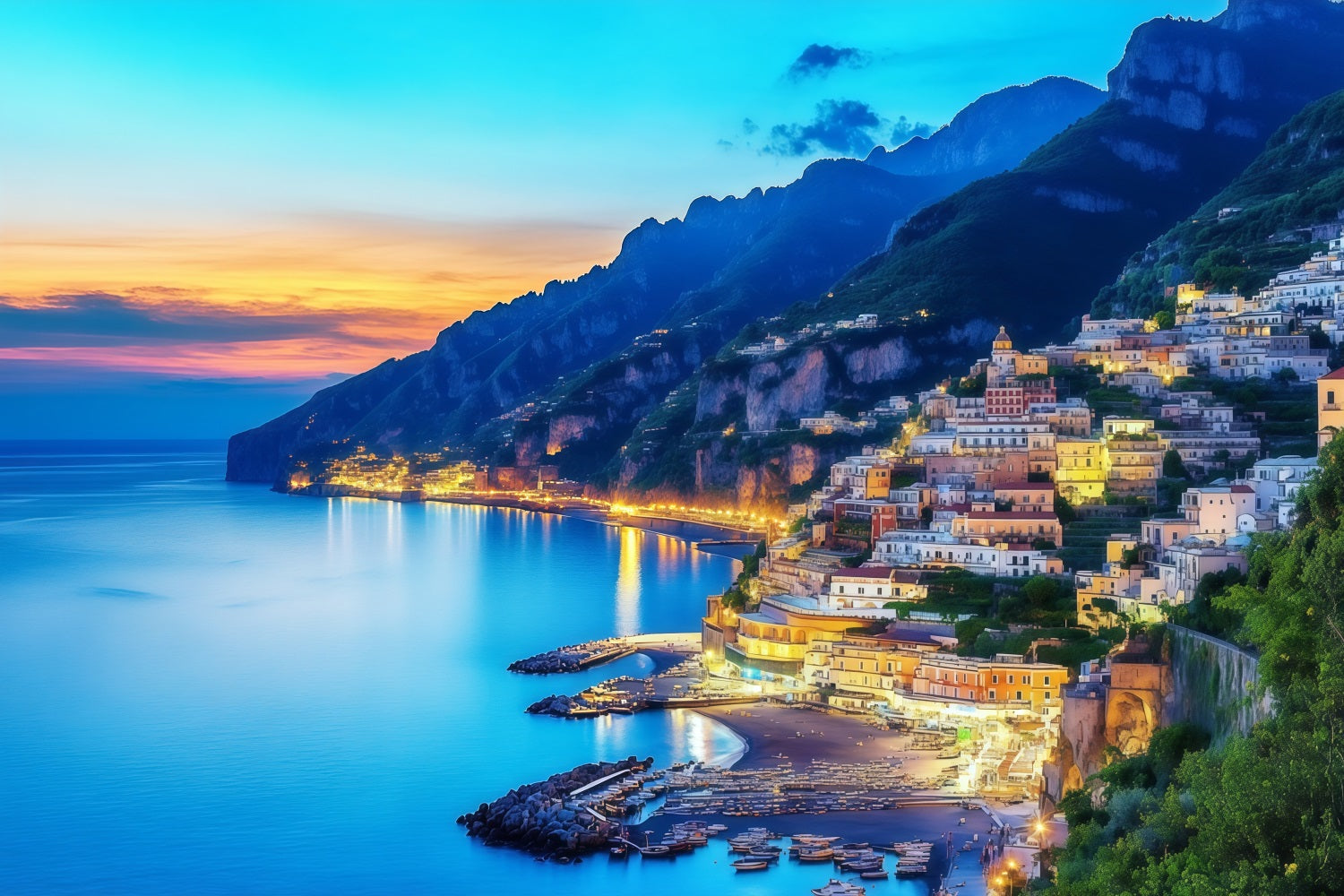 Amalfi Coast Backdrop Positano Coast Village Sunset View Summer Photo Backdrops CSH64-82